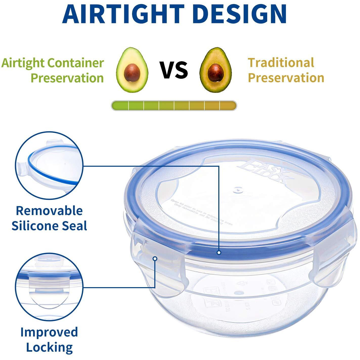 Kigi 6 Pack 10Oz Plastic Round Bowls With Lid Airtight Food Storage Container Set Small Meal Prep Containers Bento Box