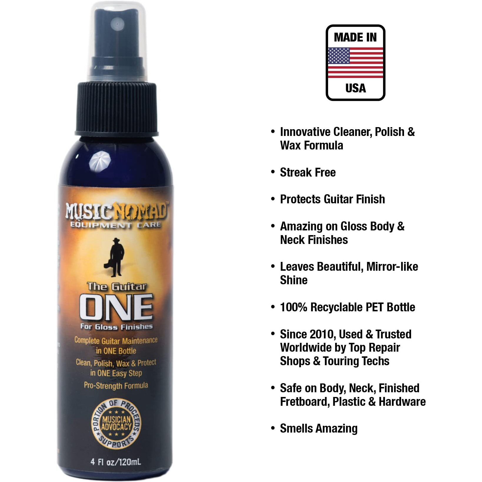 Musicnomad Mn103 Guitar One All-In-1 Cleaner  Polish  And Wax  4 Oz.  White