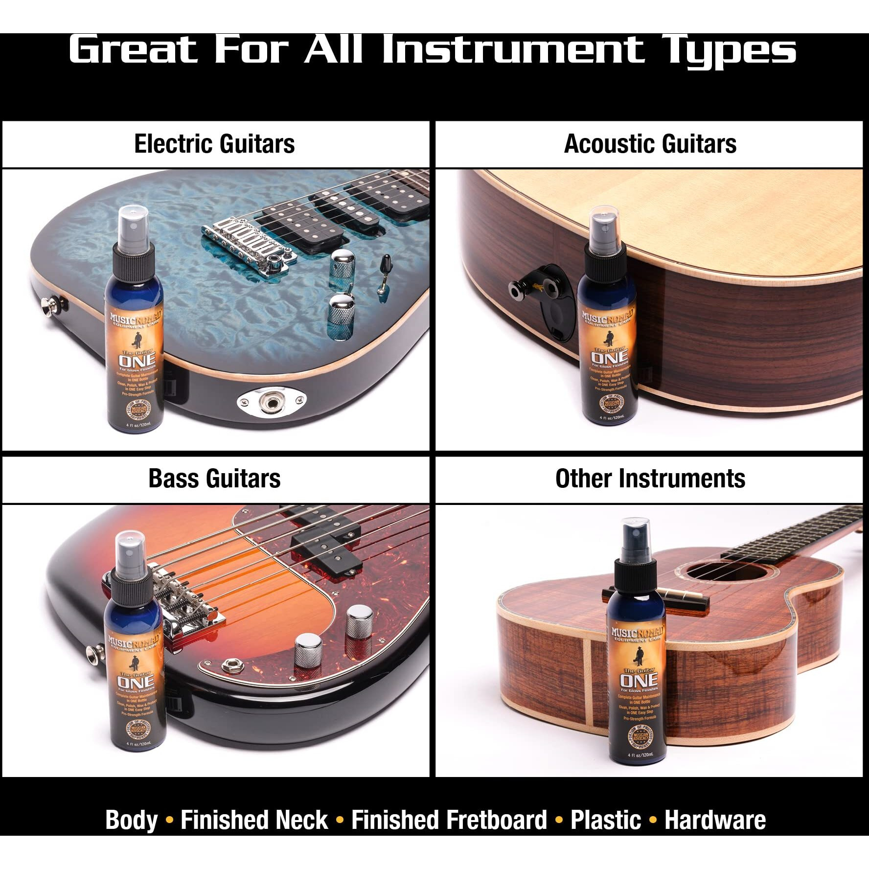 Musicnomad Mn103 Guitar One All-In-1 Cleaner  Polish  And Wax  4 Oz.  White