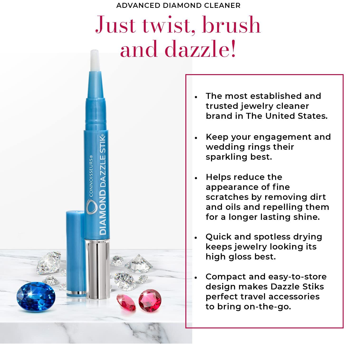 Connoisseurs Diamond Dazzle Stik  Portable Diamond Cleaner For Rings And Other Jewelry - Bring Out The Sparkle In Your Diamonds And Precious Stones