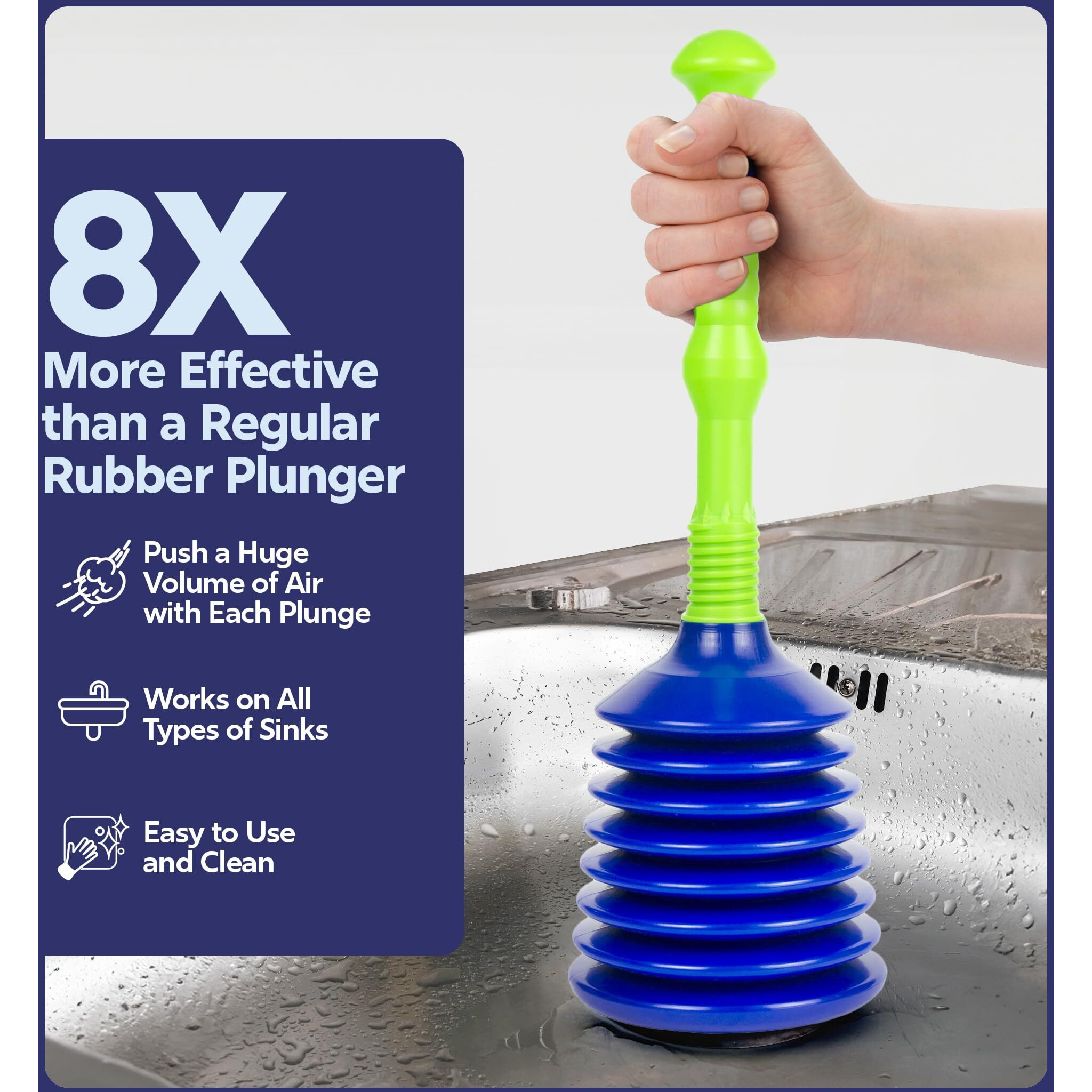 Luigi's Large Sink And Drain Plunger For Kitchens  Bathrooms  Sinks  Baths  Waste Pipes And Showers. Heavy Duty  Powerful  Commercial Style 'Plumbers Plunger' With Large Bellows
