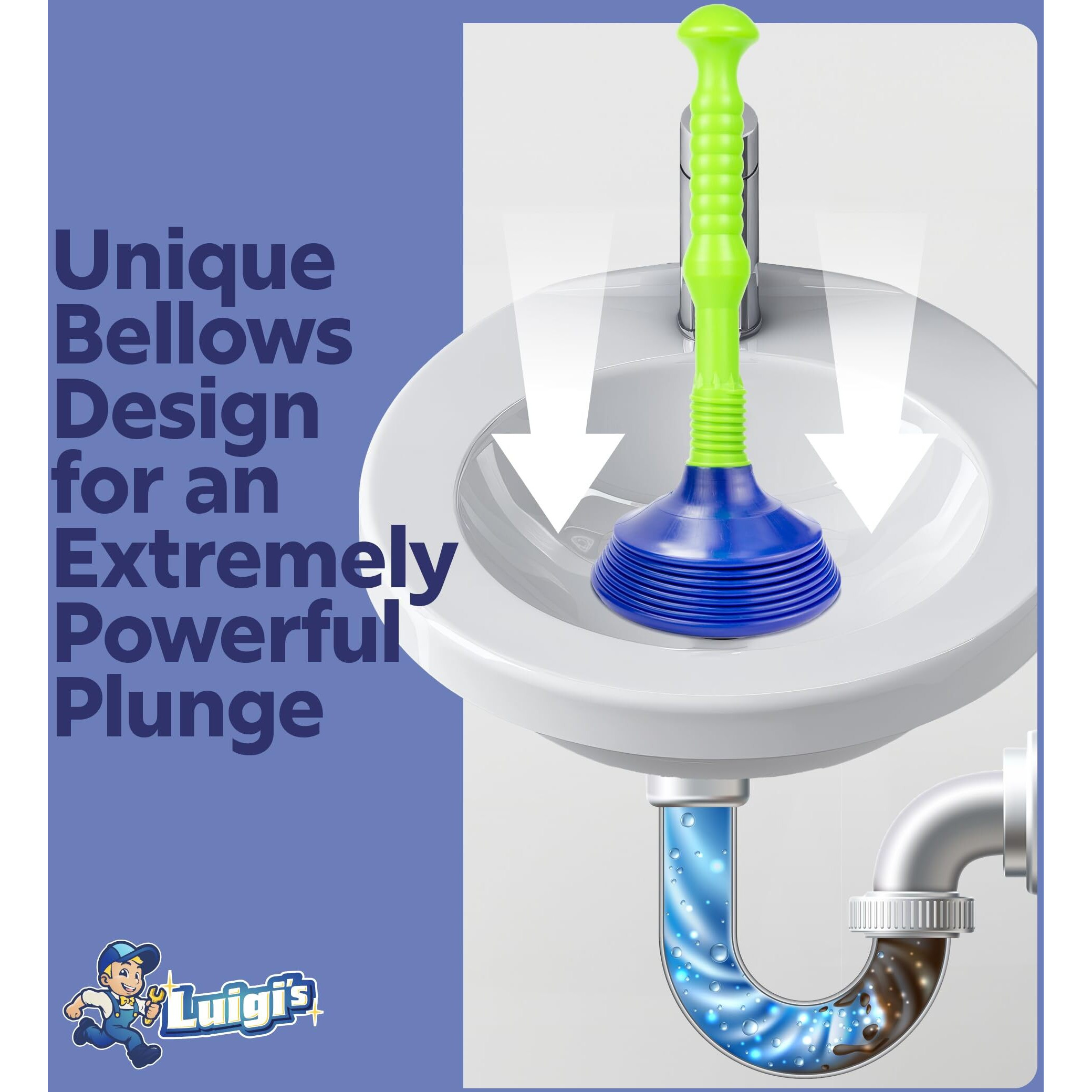 Luigi's Large Sink And Drain Plunger For Kitchens  Bathrooms  Sinks  Baths  Waste Pipes And Showers. Heavy Duty  Powerful  Commercial Style 'Plumbers Plunger' With Large Bellows