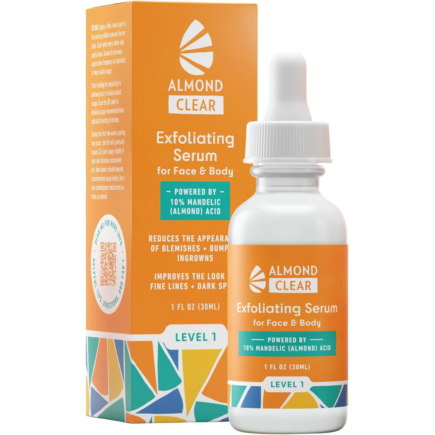 Face & Body Clearing Serum  Level 1- For Acne  Folliculitis  Aging Skin  Ingrown Hairs  Dark Spots - Face  Chest  Butt  Back  Thighs  Arms - Mandelic Acid - 1 Fl Oz