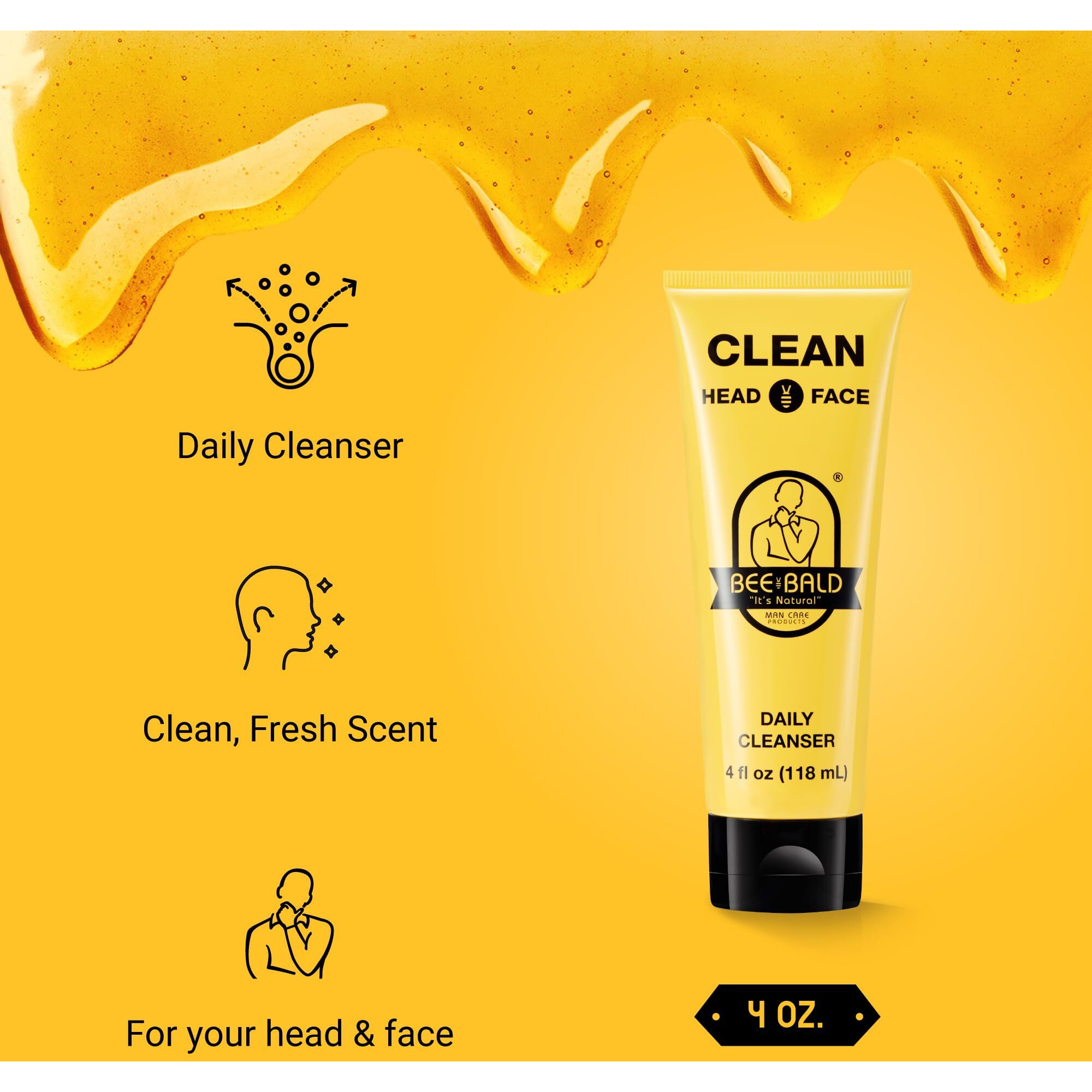 Bee Bald 2-Pack Clean Daily Cleanser For Face & Head Refreshes And Thoroughly Cleanses  Gently Scrubbing Away Dry  Flaky Skin  Leaving A Fresh  Tingling Sensation And Smell Of Clean  4 Fl. Oz. Each