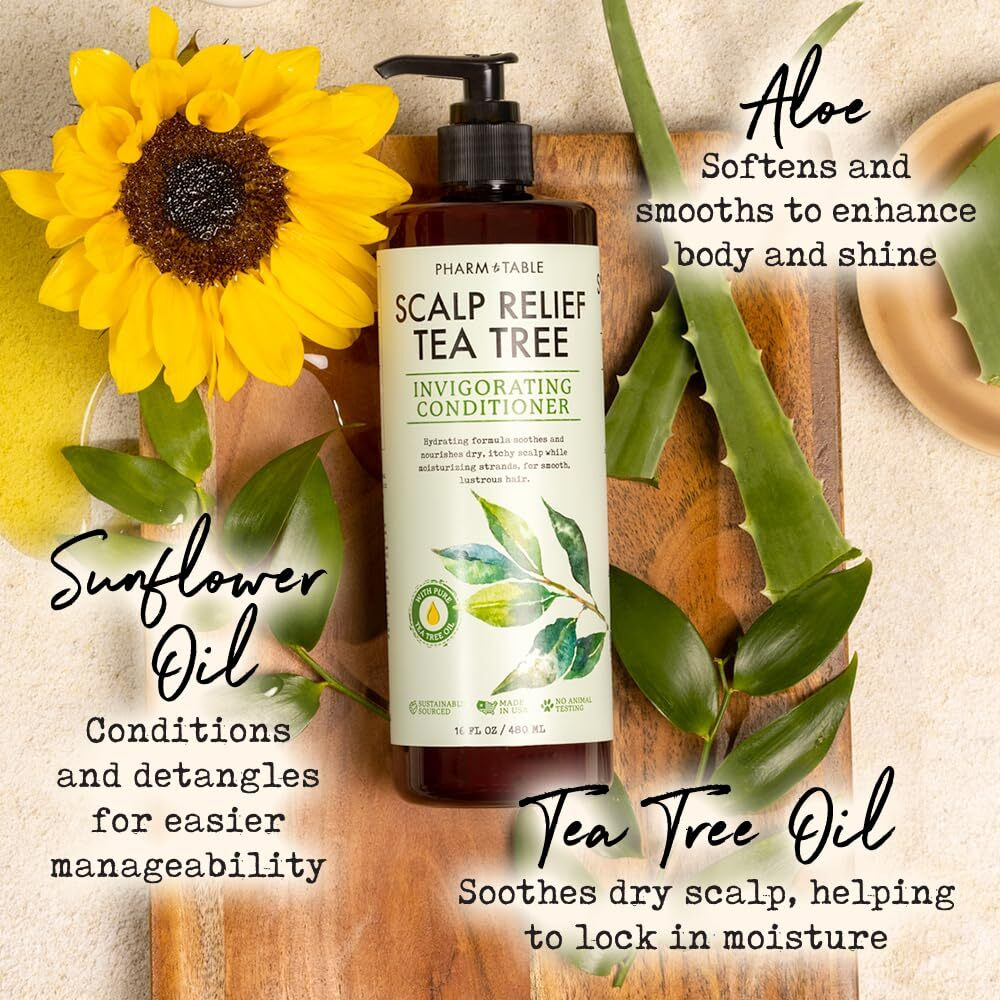 Pharm To Table Tea Tree Conditioner For Men And Women  Hair Detangler And Soothing Scalp Relief - Infused With Tea Tree Oil  Sunflower Oil  Aloe And Argan Oil  16.2Oz