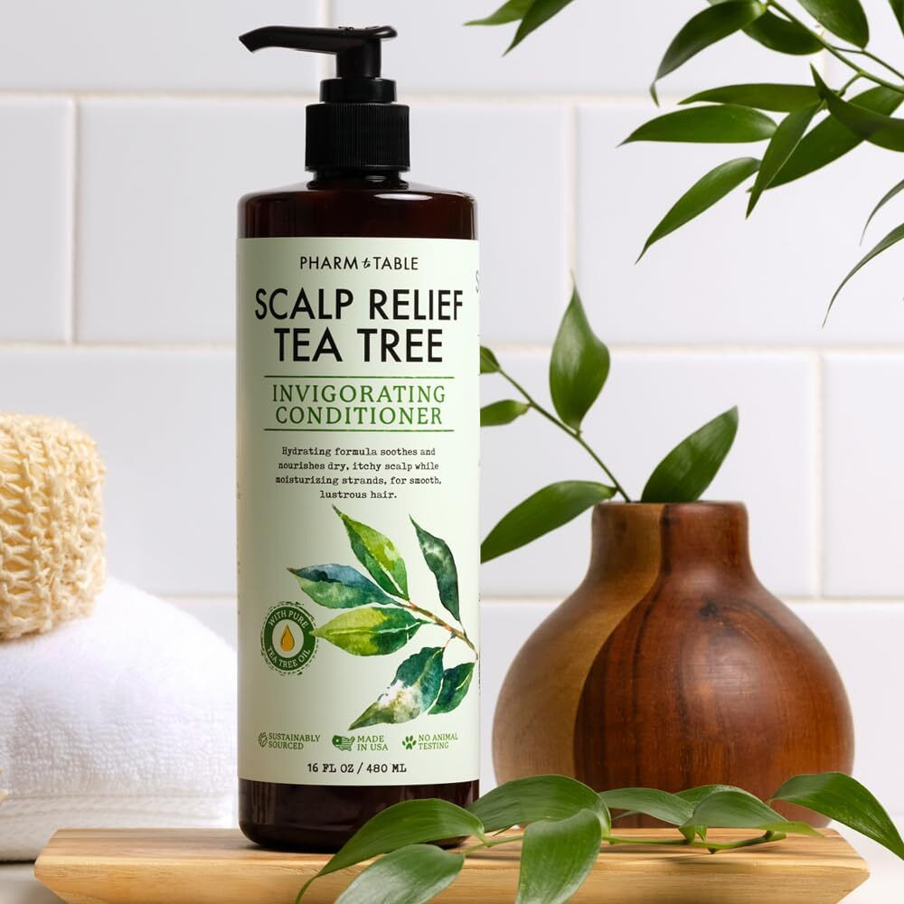 Pharm To Table Tea Tree Conditioner For Men And Women  Hair Detangler And Soothing Scalp Relief - Infused With Tea Tree Oil  Sunflower Oil  Aloe And Argan Oil  16.2Oz