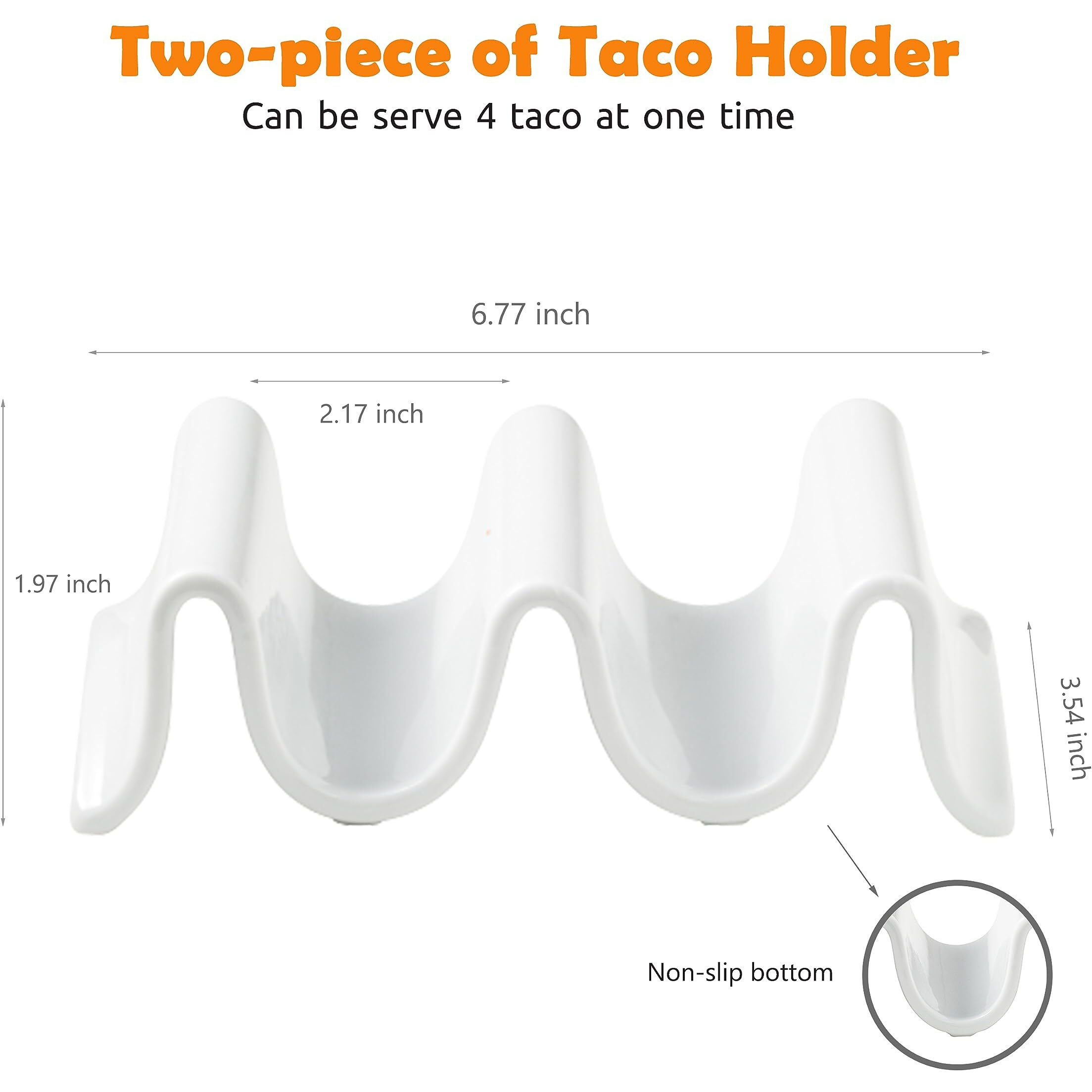 Missyssim Taco Holder  Porcelain Taco Tray With Handles  Perfect For Keeping Tacos In Place  Serving Dish For Entertraining  Taco Shell Holds 4 Taco  Set Of 2