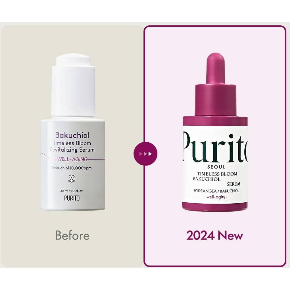 Purito Seoul Timeless Bloom Bakuchiol Serum  Korean Jeju Hydrangea  For Sensitive Skin  Ampoule  Fine Line Reduction  Anti Aging Facial Serum For Face  K-Beauty  30Ml 1Fl.Oz