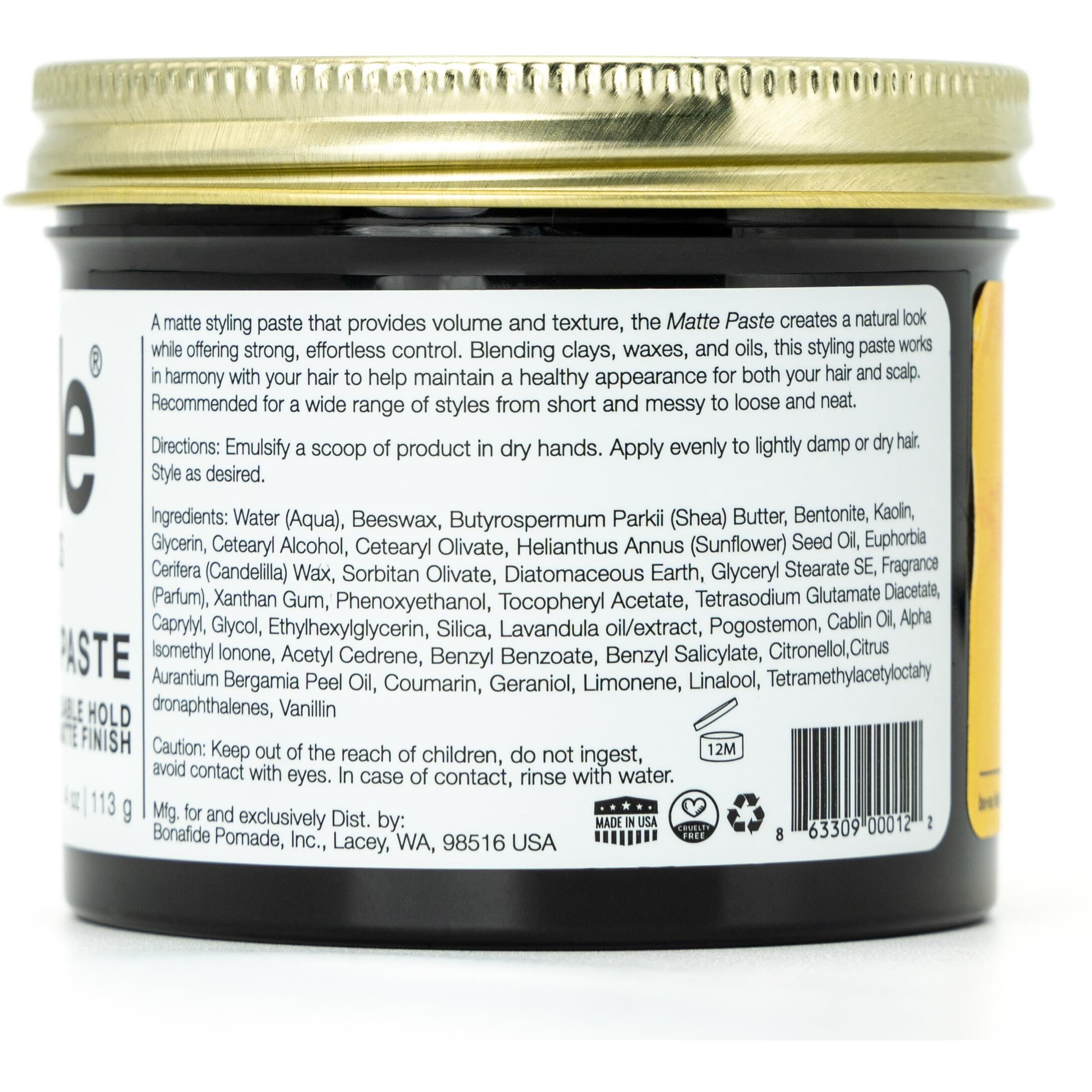 Bona Fide Pomade  Matte Paste 4 Oz. [Improved Formula]| Matte Finish Texturing Pliable Strong Hold  Water Based Formula Washes Out Easily  Light Citrus Fragrance