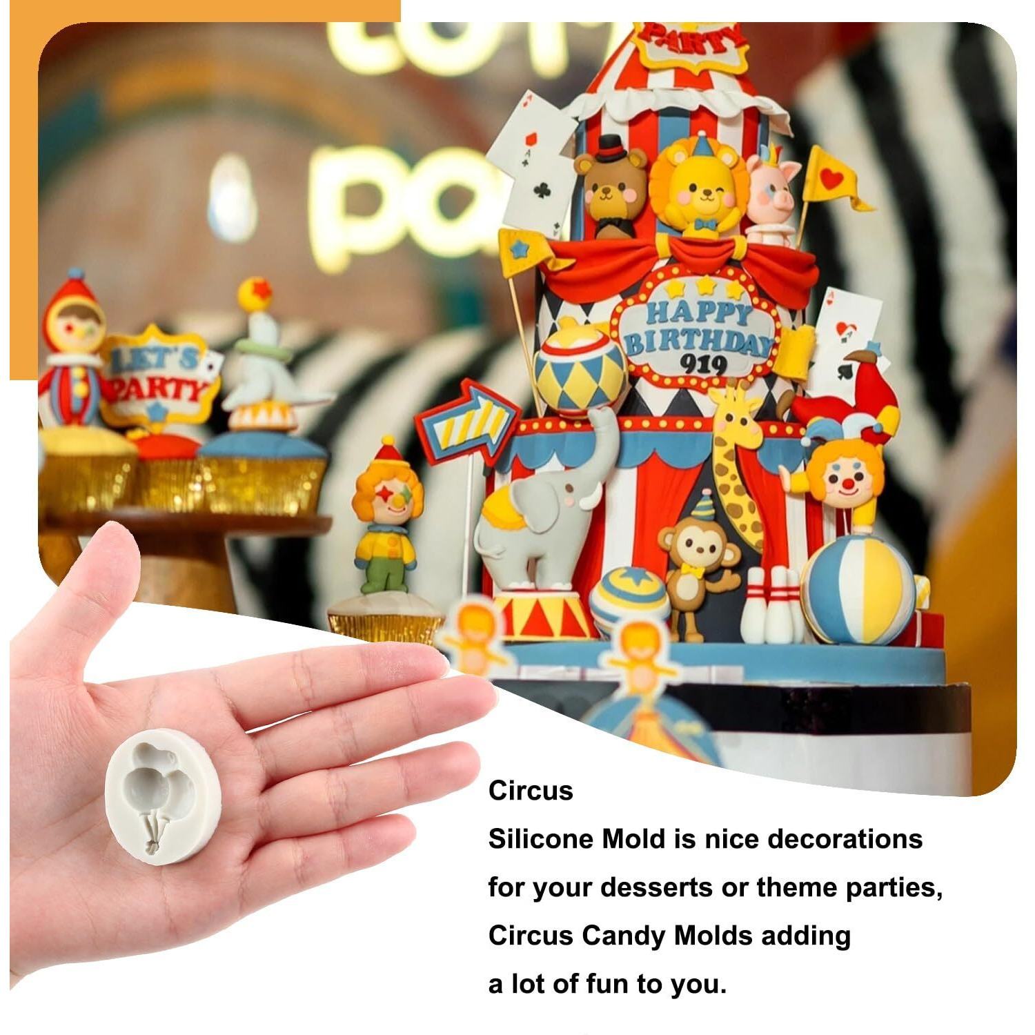 Sijiangmold Circus Fondant Silicone Molds Clown Elephant Chocolate Molds Theater Unicycle Balloon Mold For Cupcake Topper Cake Decorating Candy Craft Polymer Clay Gum Paste Set Of 4