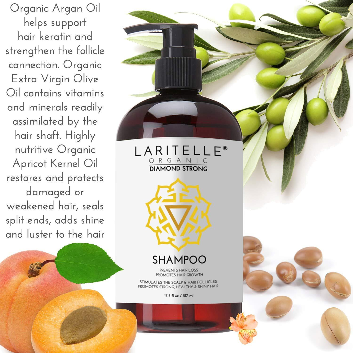 Laritelle Organic Shampoo 17.5 Oz. Argan Oil  Ginger  Cedarwood. Promotes Hair Growth  Prevents Hair Loss. Gf