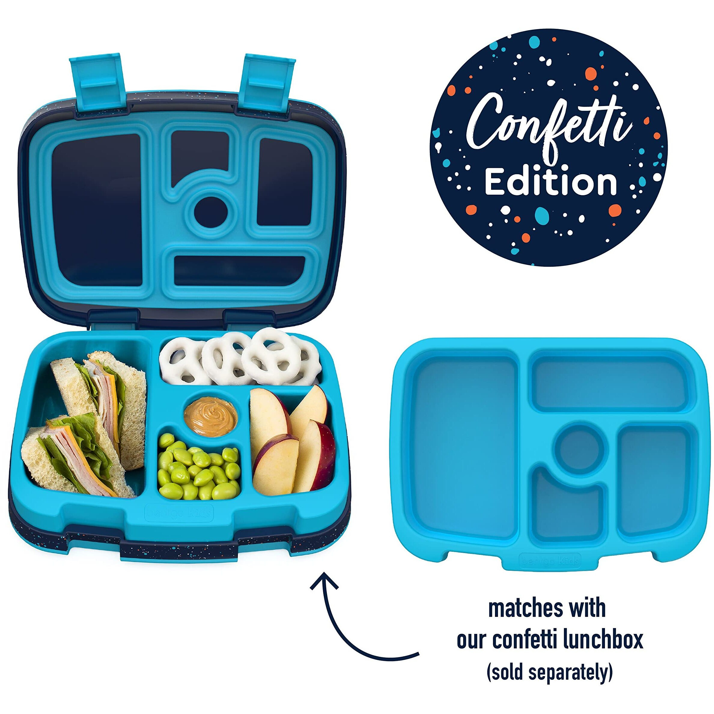 Bentgo Kids Tray With Transparent Cover - Reusable  Bpa-Free  5-Compartment Meal Prep Container With Built-In Portion Control For Healthy Meals At Home & On The Go (Confetti Edition - Abyss Blue)