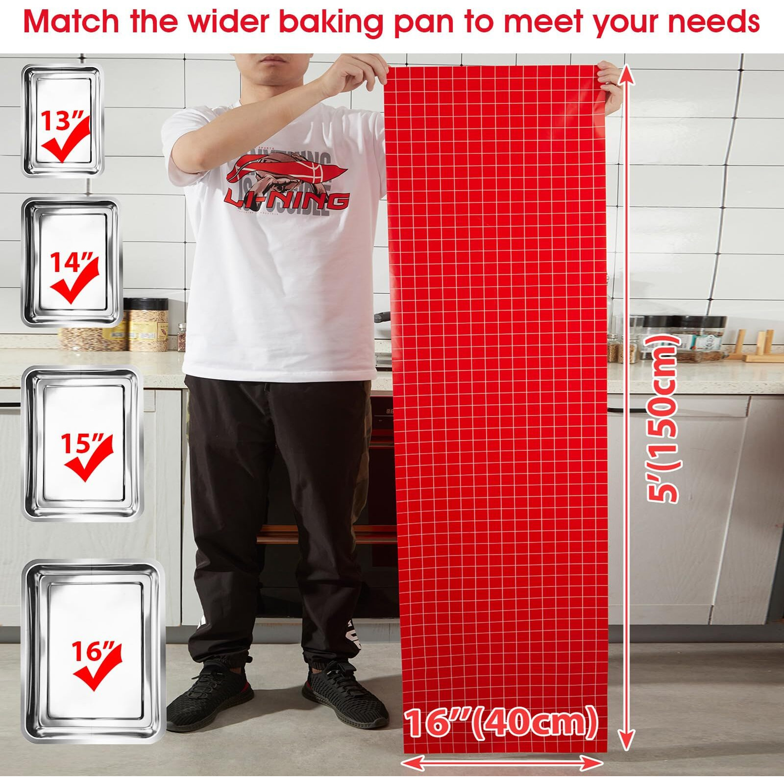 Silicone Baking Mat Roll 16In*5Ft Free Cutting  Non-Slip Pastry Mat  Non-Stick Reusable Air Fryer Liner  Oven Liners  Counter Mat  Freeze Dryer Mat  Easily Cut To Size Fit All Ovens Pans Tins Dishes