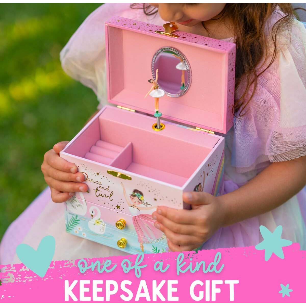 Musical Ballerina Jewelry Box For Girls - Kids Music Box With Spinning Ballerina  Ballet Birthday Gifts For Little Girls  Jewelry Boxes  6.8 X 5.3 X 6 In - Ages 3-10  Pink