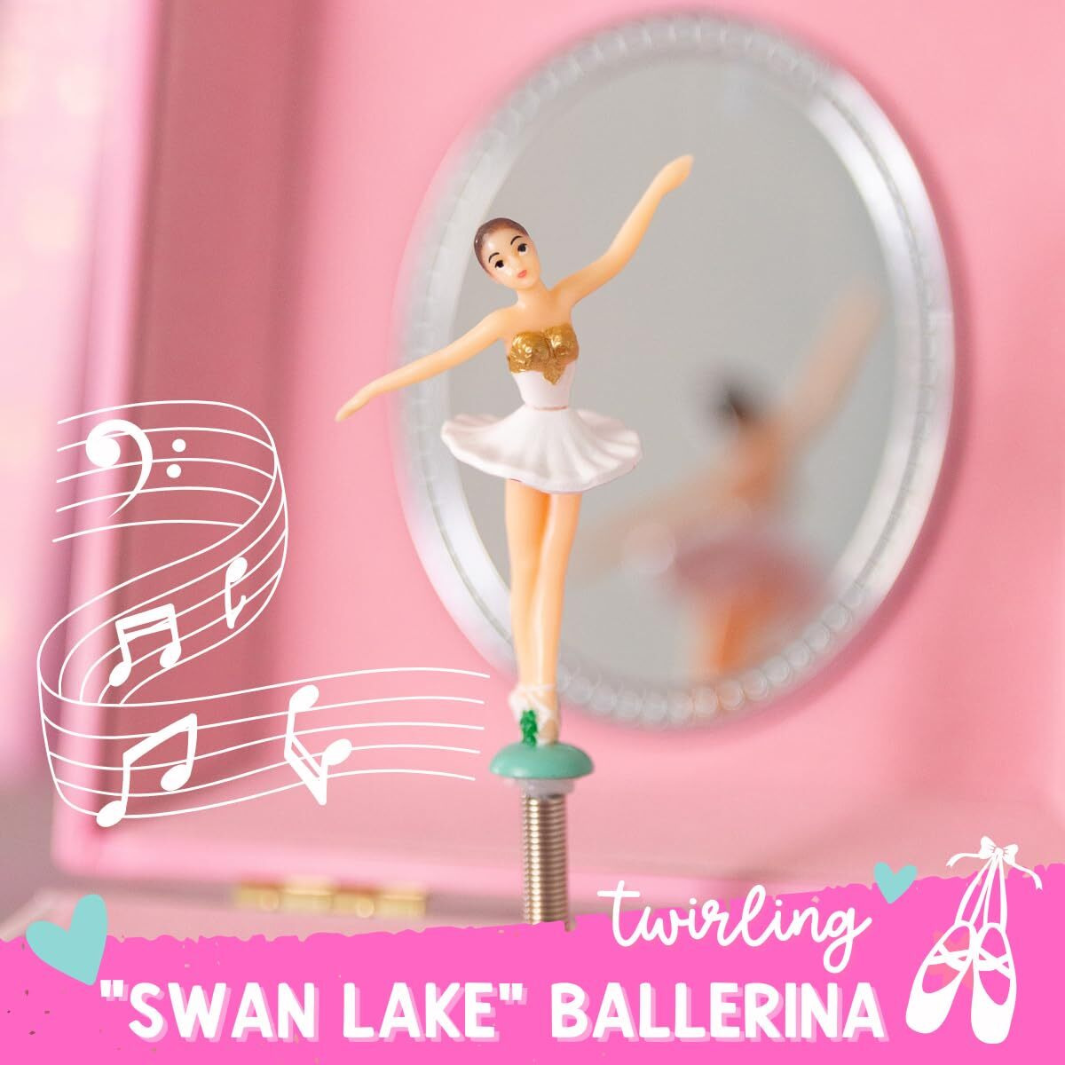 Musical Ballerina Jewelry Box For Girls - Kids Music Box With Spinning Ballerina  Ballet Birthday Gifts For Little Girls  Jewelry Boxes  6.8 X 5.3 X 6 In - Ages 3-10  Pink