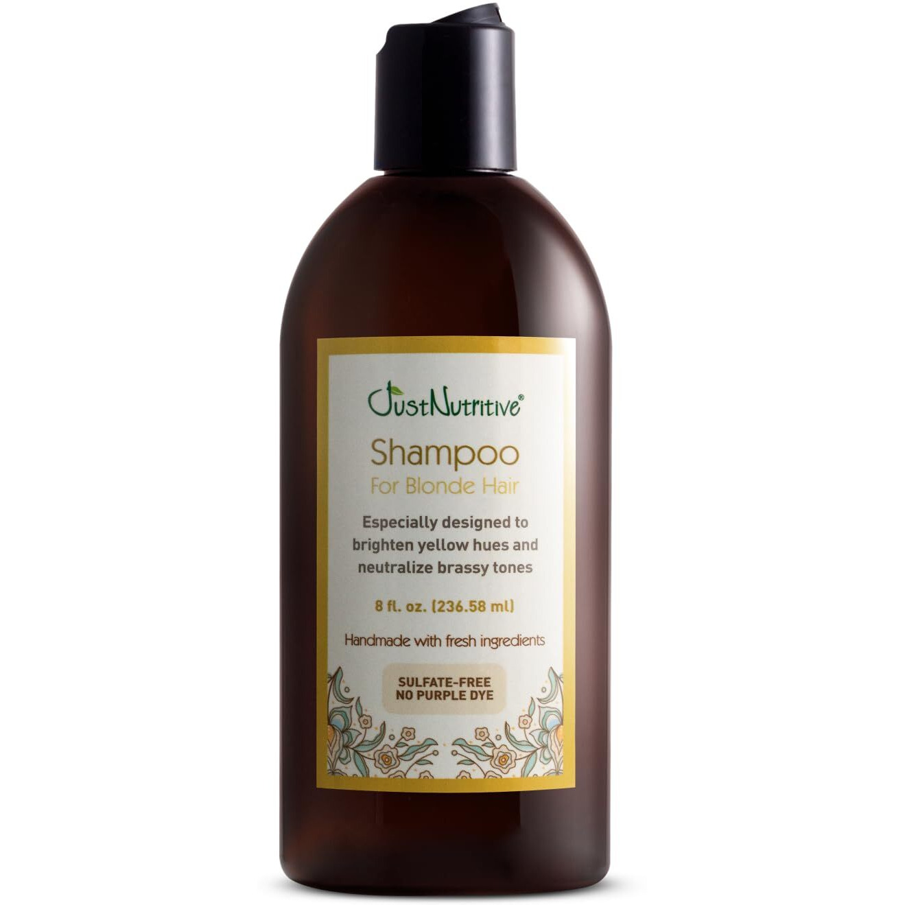 Just Nutritive Shampoo For Blonde Natural & Color-Treated Hair  Neutralize Brassy Tones  No Purple Or Blue Shampoo  Paraben Free  Phthalate Free  Silicone Free  8 Oz. Bottle