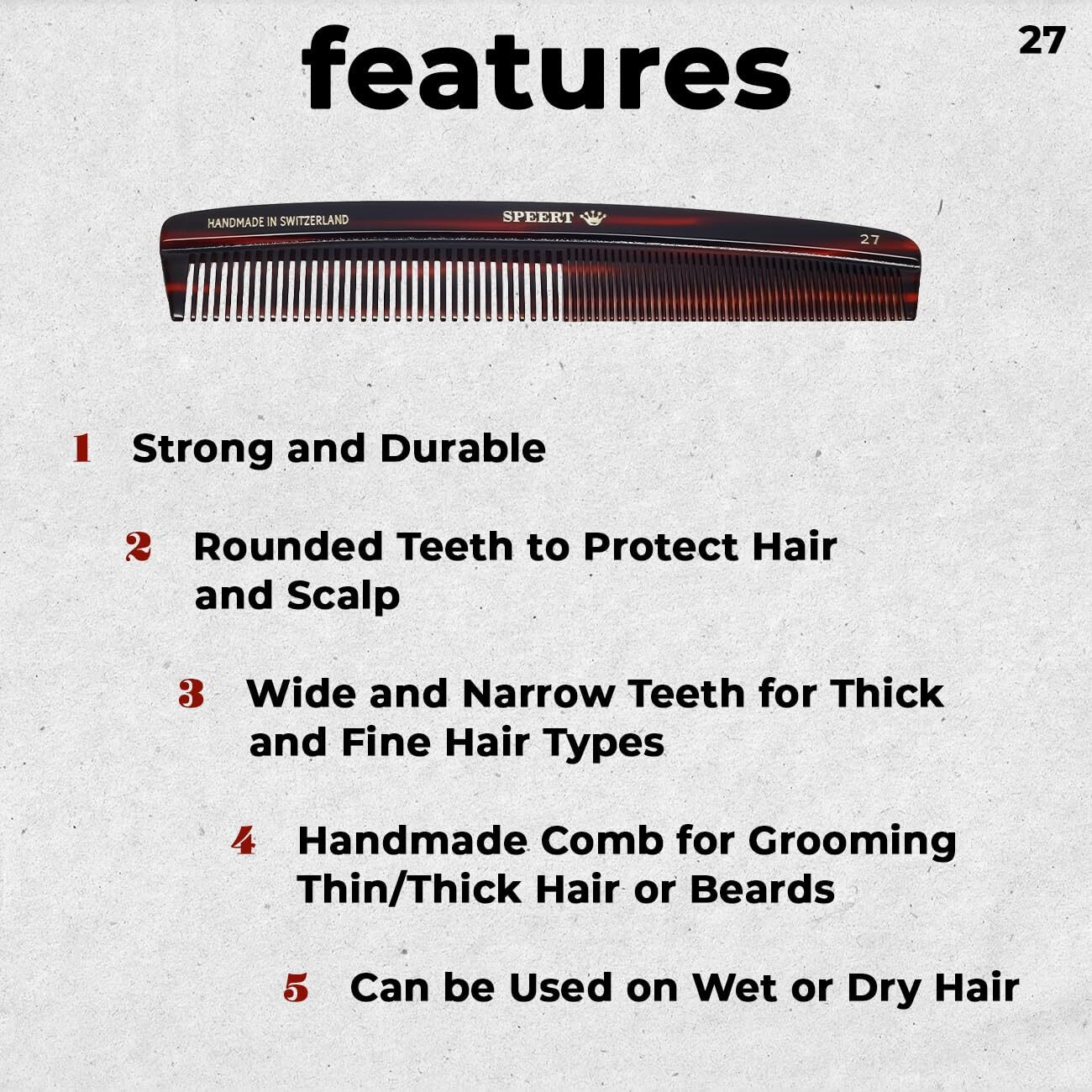 Speert 27 Handmade Wide Narrow Tooth Comb Tortoise Havana Acetate Thick Coarse Curly Thin Fine Straight Hair Detangling Parting Grooming Teasing Hair Styling Hairdresser Barber Hairdressing Wet Dry