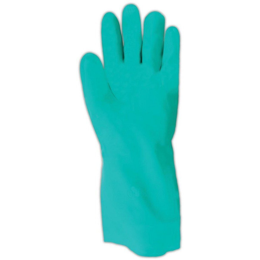 Showa 730 Nitrile Cotton Flock-Lined Chemical Resistant Safety Glove  15 Mil  13"" Length  Medium  Light Green (Pack Of 12 Pairs)