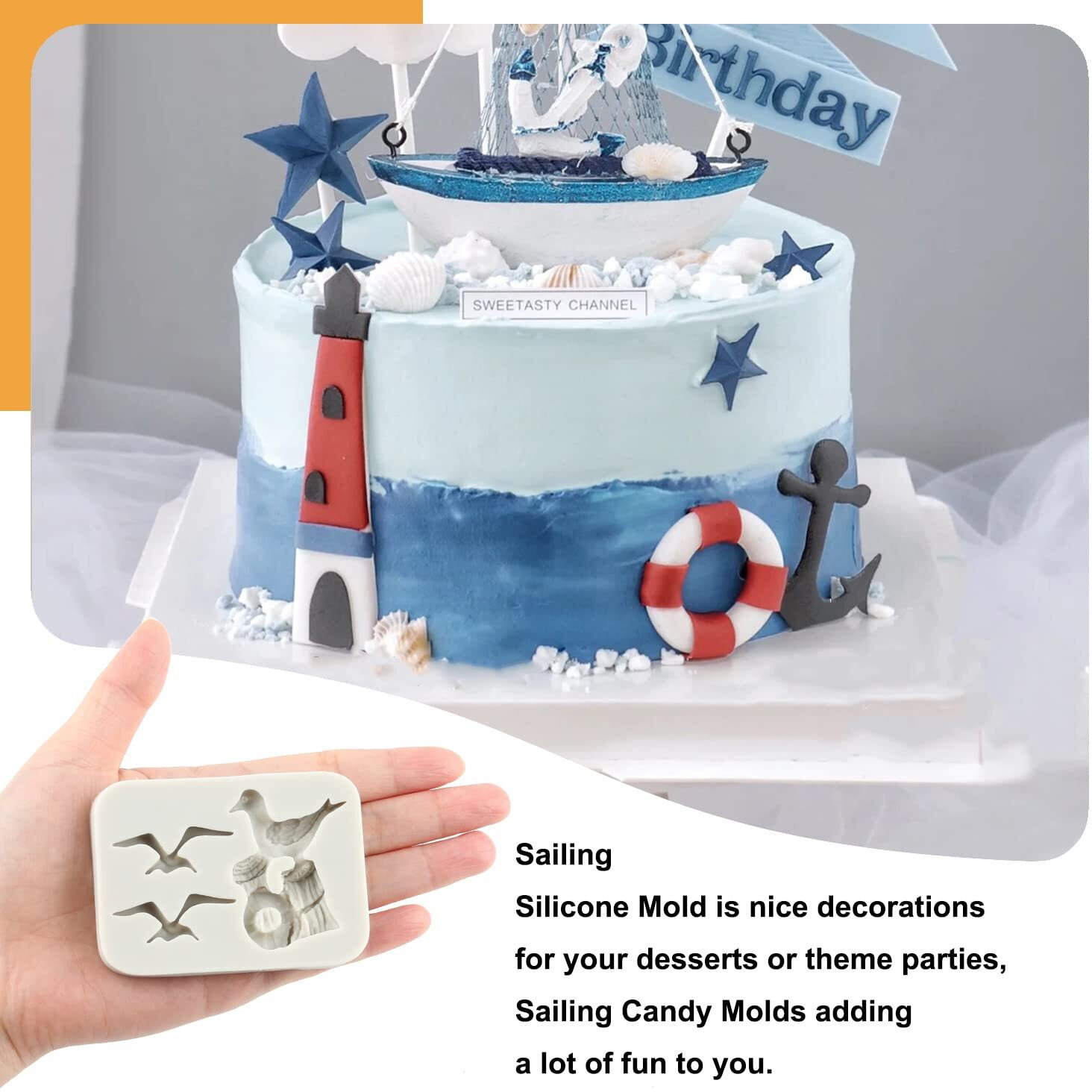 Sijiangmold Sailing Ship Fondant Molds Compass Anchor Rudder Lighthouse Silicone Molds For Cake Decorating Chocolate Candy Cupcake Topper Polymer Clay Set Of 4