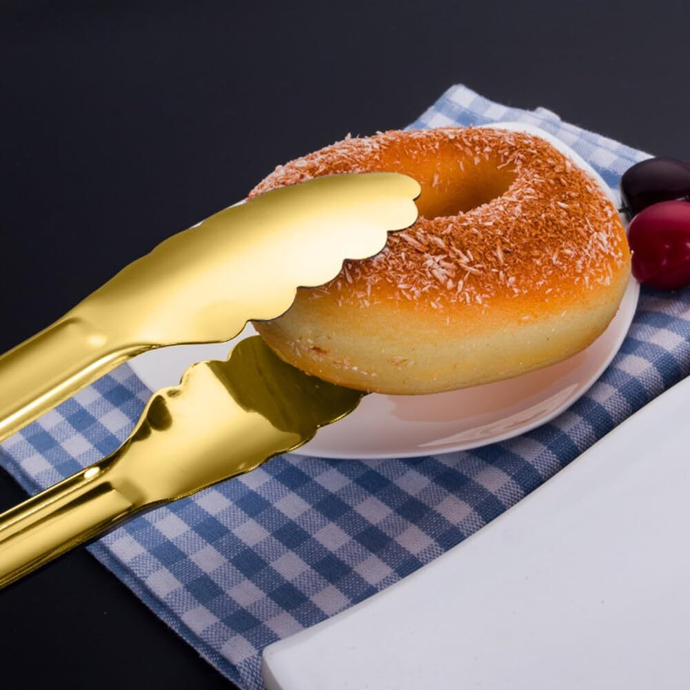 Iaxsee 4 Pcs Serving Tongs Gold Tongs 9 Inch Serving Utensils Stainless Steel Serving Tongs For Salad Buffet Appetizer Dessert Tong For Food Parties (9 Inch  Gold)