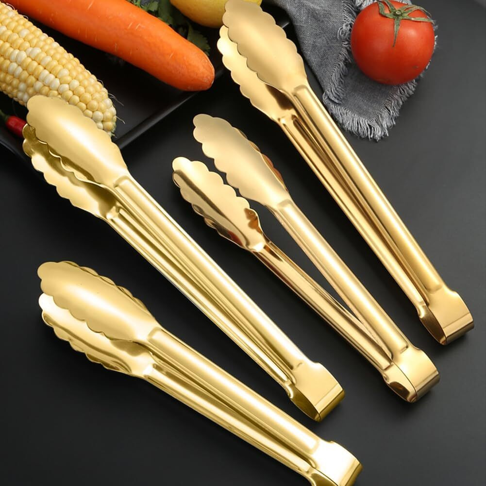 Iaxsee 4 Pcs Serving Tongs Gold Tongs 9 Inch Serving Utensils Stainless Steel Serving Tongs For Salad Buffet Appetizer Dessert Tong For Food Parties (9 Inch  Gold)