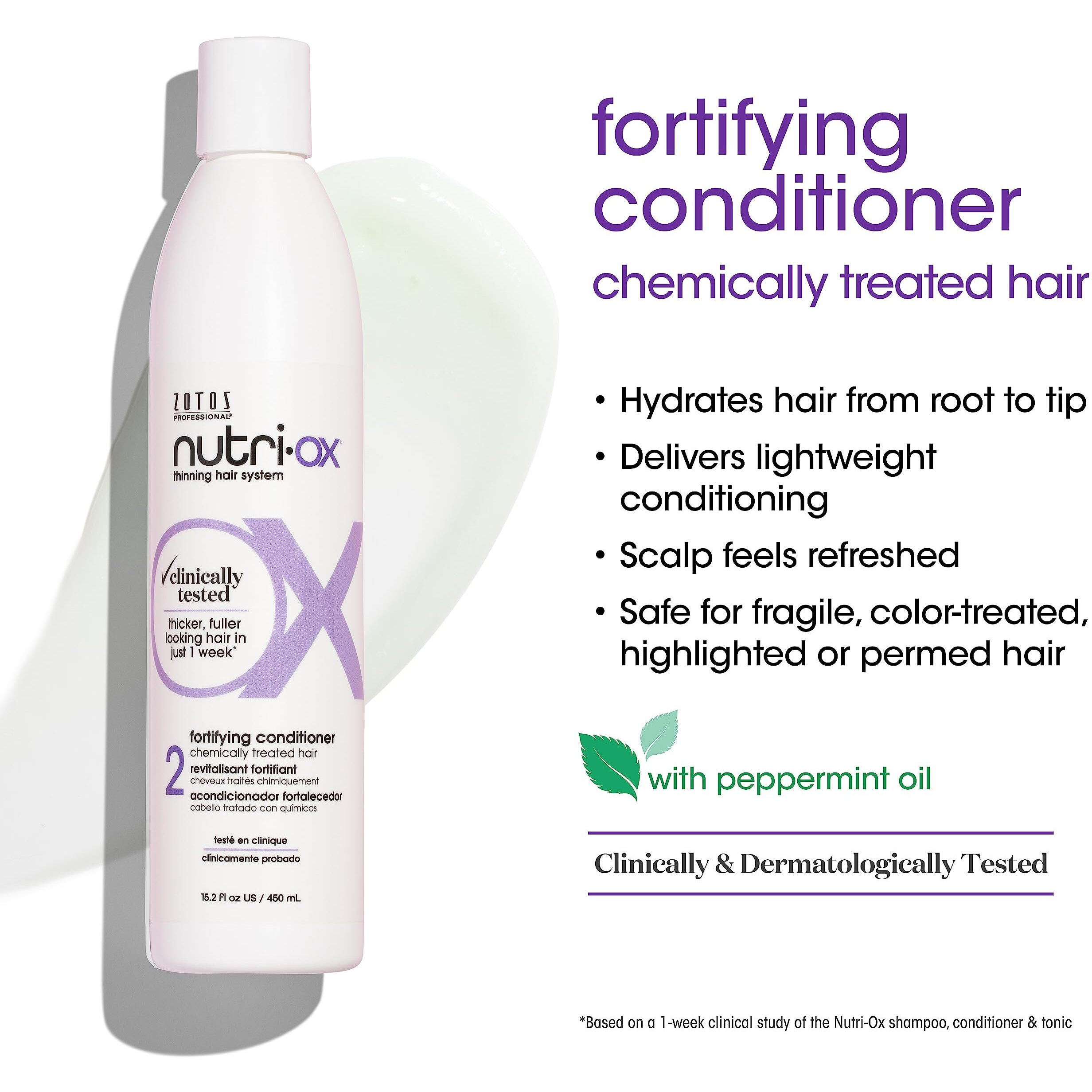 Nutri-Ox Fortifying Conditioner Chemically-Treated For Colored Thinning Hair | Thicker  Fuller-Looking Hair | Clinically & Dermatologically Tested | Peppermint | Color-Safe | 33.8 Fl Oz