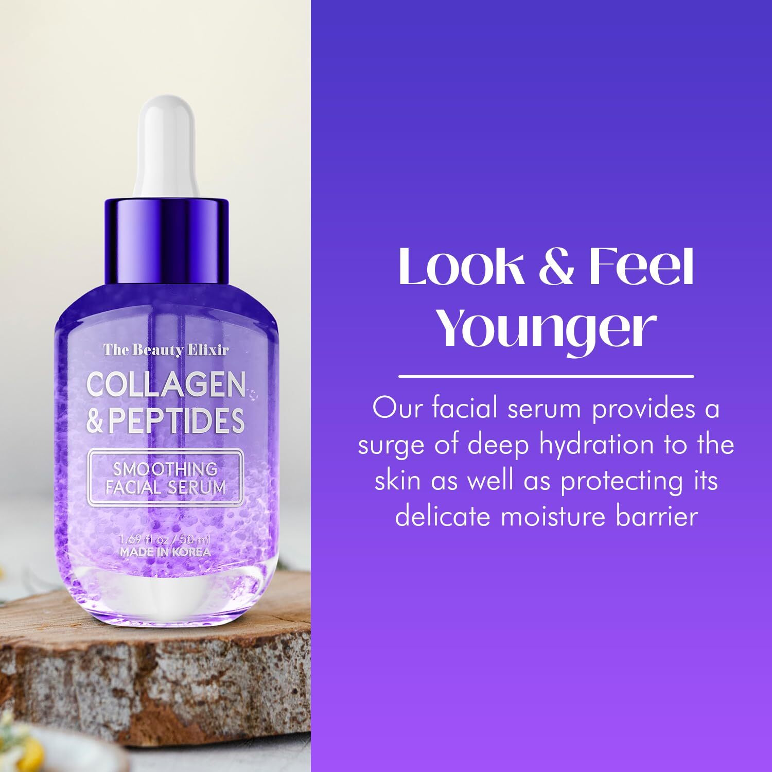 Collagen & Peptides Serum For Face - Anti Aging  Wrinkle Reduction  Firming  Hydrating  Nourishing - Lightweight Korean Skin Care - All Skin Types  Vegan  Cruelty Free Korean Skincare - 1.69 Fl. Oz