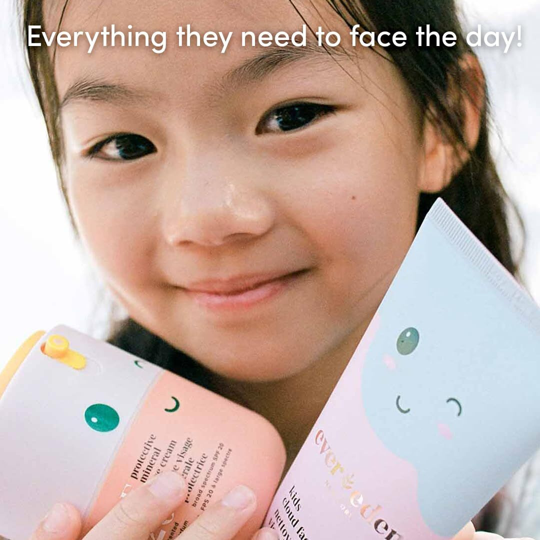 Kids Happy Morning Duo Clean & Vegan Skin Care For Kids Bundle | Kids Skin Care Cloud Face Wash + Spf 20 Mineral Face Cream | Non-Toxic | Non-Comedogenic | Fun | Easy-To-Use Skincare For Kids