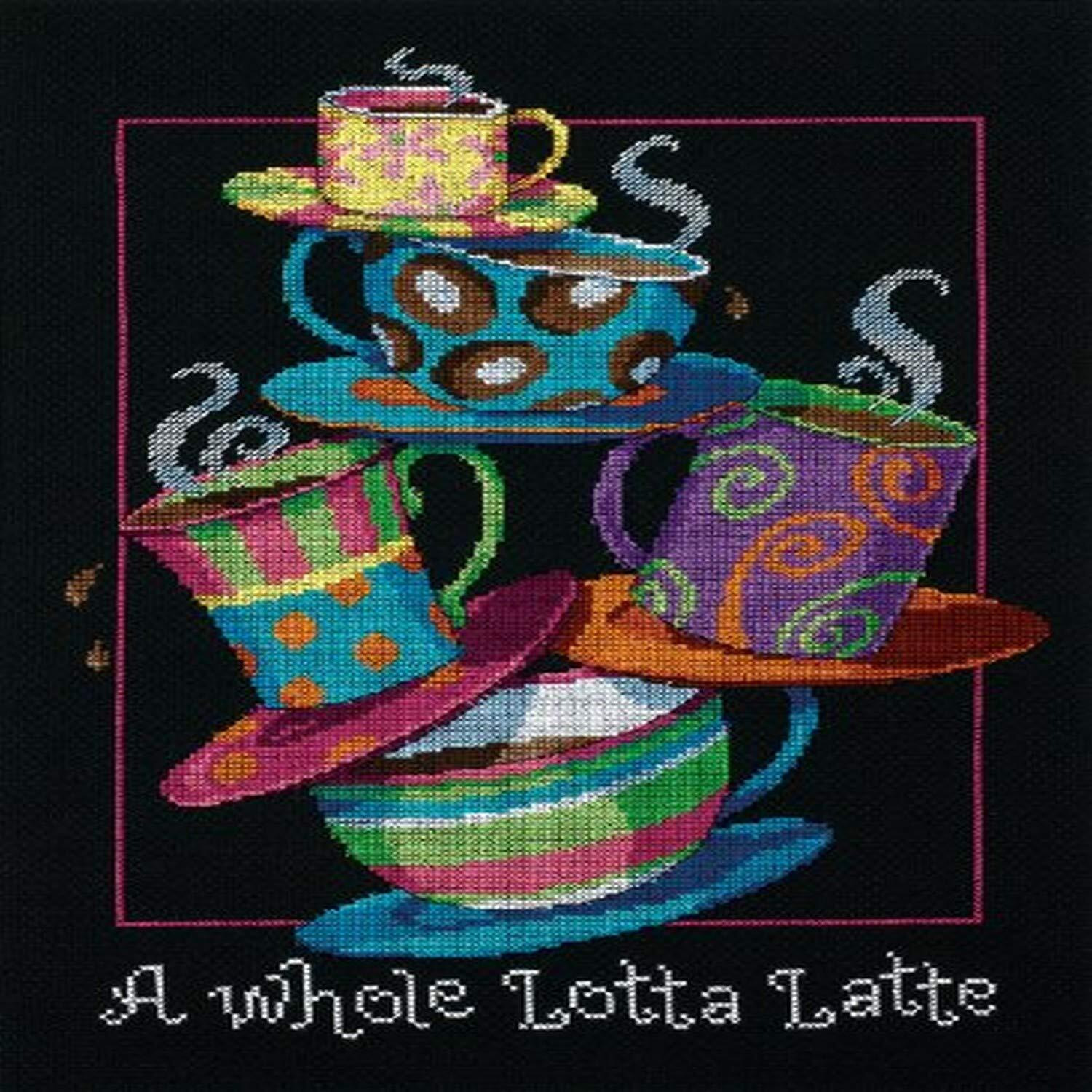 Dimensions 'A Whole Lotta Latte' Counted Cross Stitch Kit  14 Count Black Aida  11"" X 14""