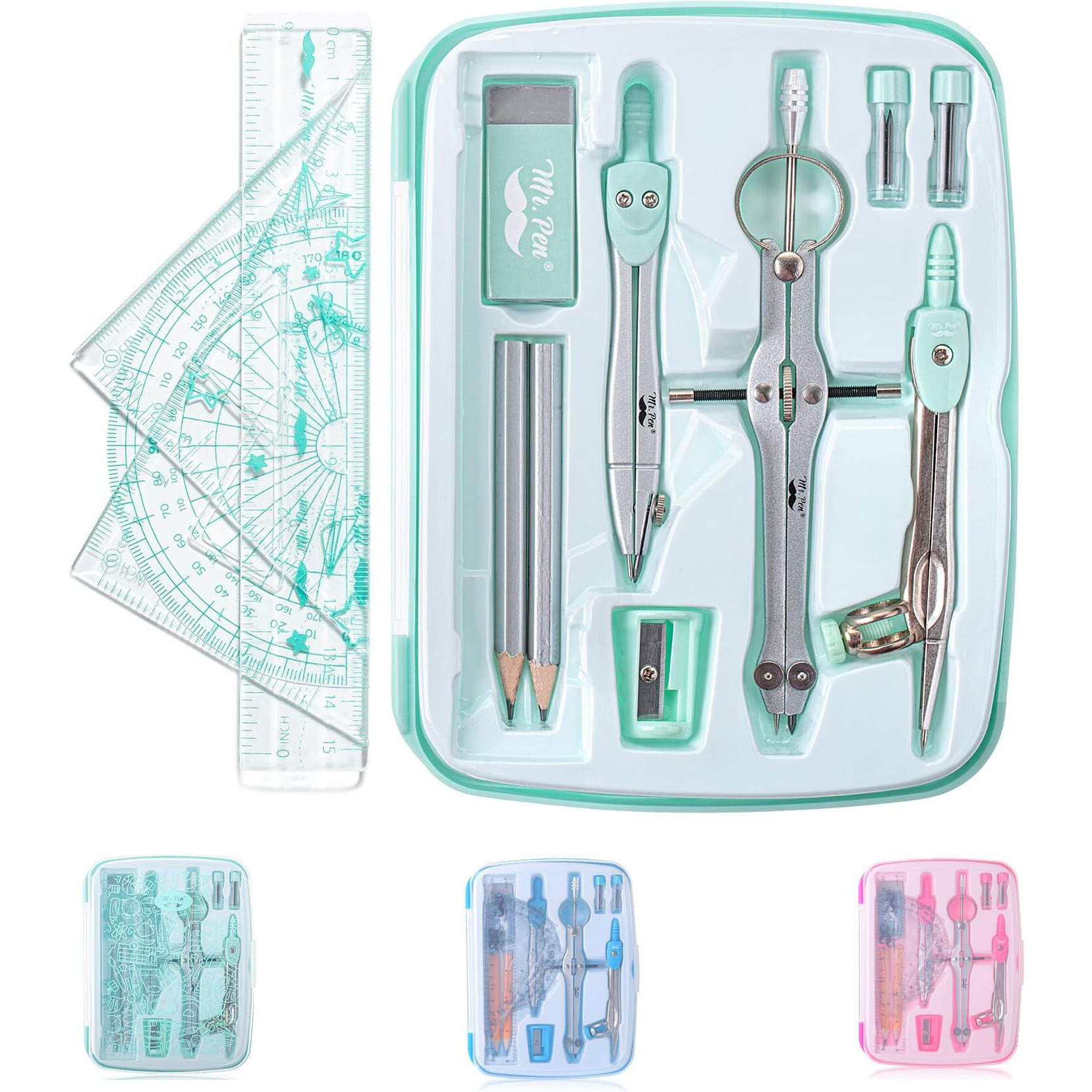 Mr. Pen- Geometry Set  13 Pcs  Compass For Geometry Compass  Geometry Kit Set With Shatterproof Storage Box  Math Compass  Geometry Set For School  Compass Math  Protractor And Compass Set