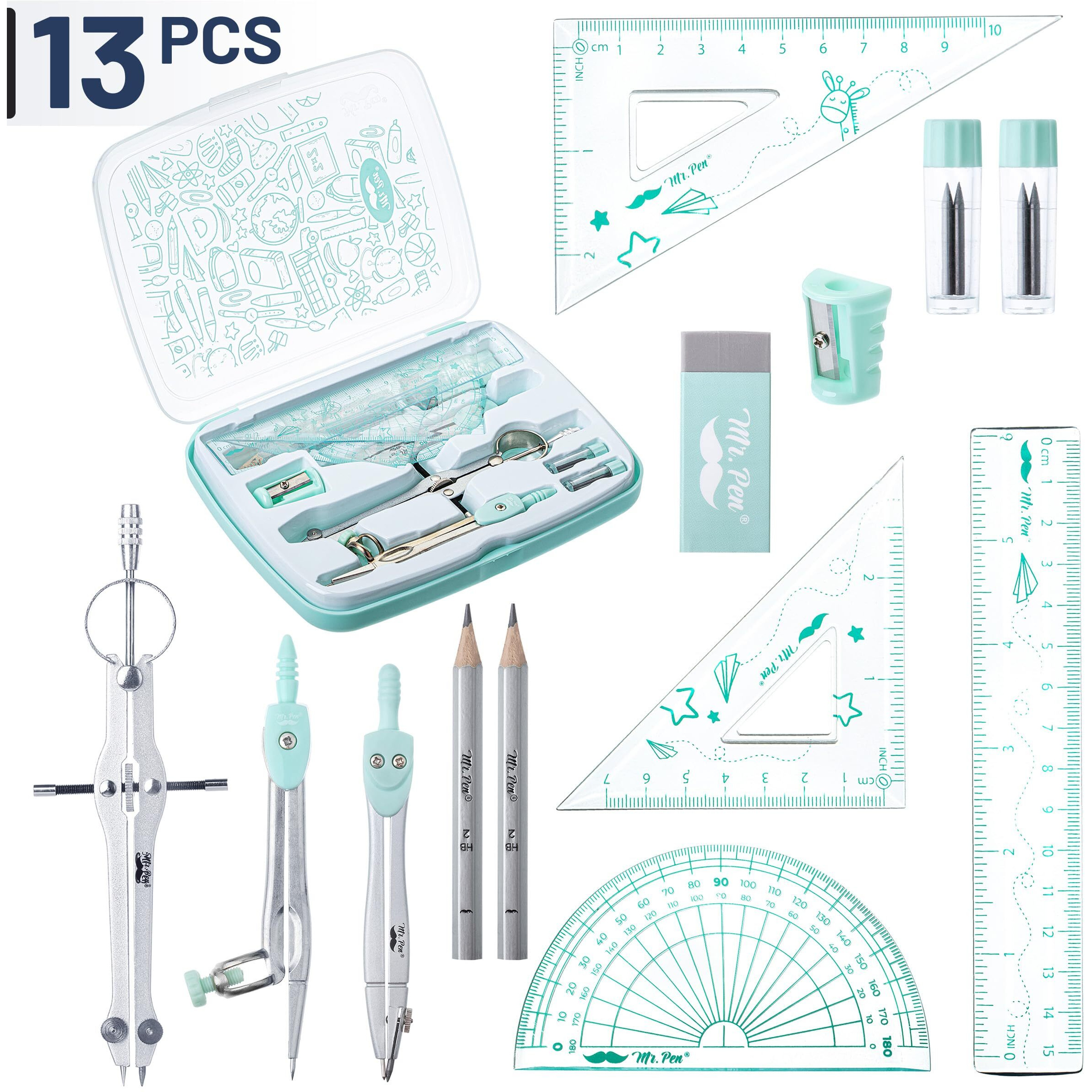 Mr. Pen- Geometry Set  13 Pcs  Compass For Geometry Compass  Geometry Kit Set With Shatterproof Storage Box  Math Compass  Geometry Set For School  Compass Math  Protractor And Compass Set