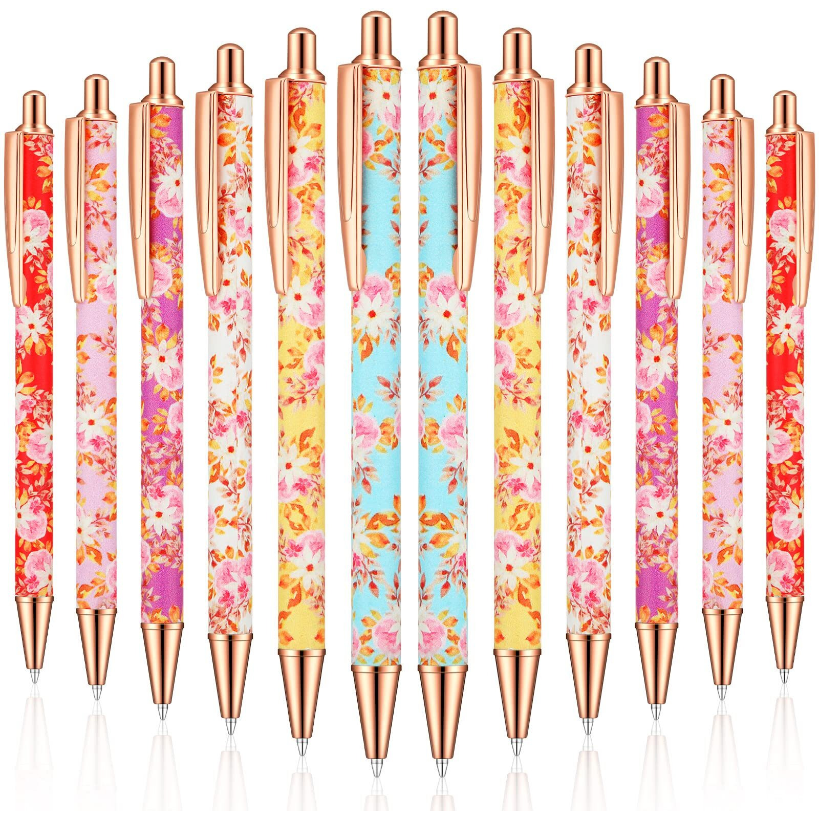 12 Pcs Floral Pens Flower Ballpoint Pens Pretty Fancy Pens For Women Girls Cute Black Ink Medium Point Pen Retro Retractable Pens For Gift To Teacher School Office Graduation