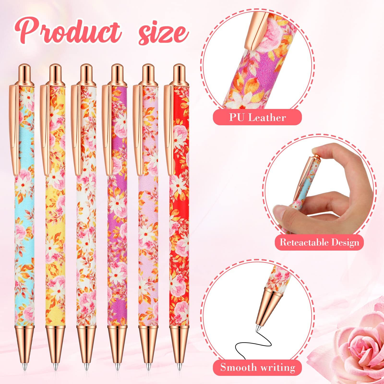 12 Pcs Floral Pens Flower Ballpoint Pens Pretty Fancy Pens For Women Girls Cute Black Ink Medium Point Pen Retro Retractable Pens For Gift To Teacher School Office Graduation