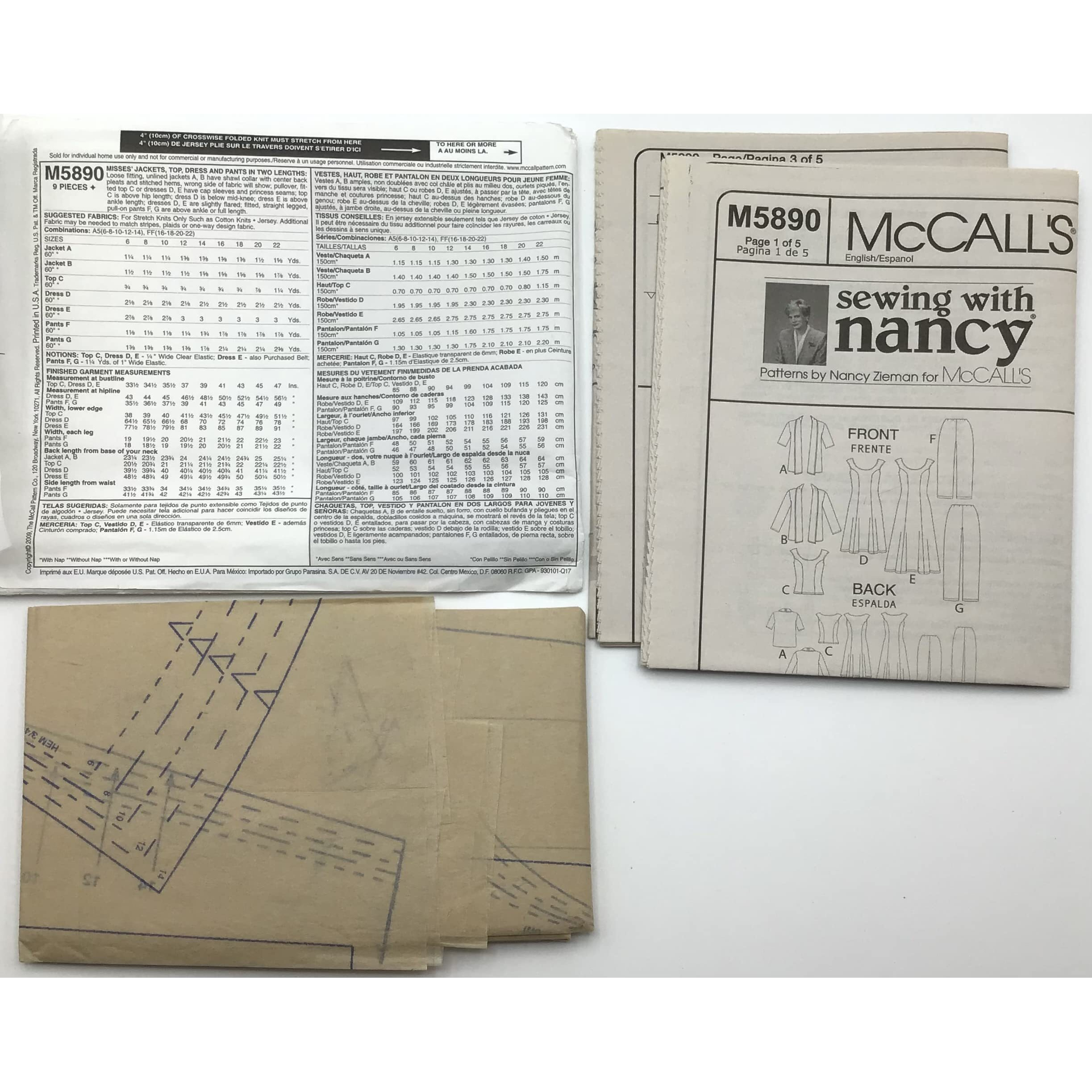Mccall's Patterns M5890 Misses' Jackets  Top  Dresses And Pants In 2 Lengths  Size A5 (6-8-10-12-14)