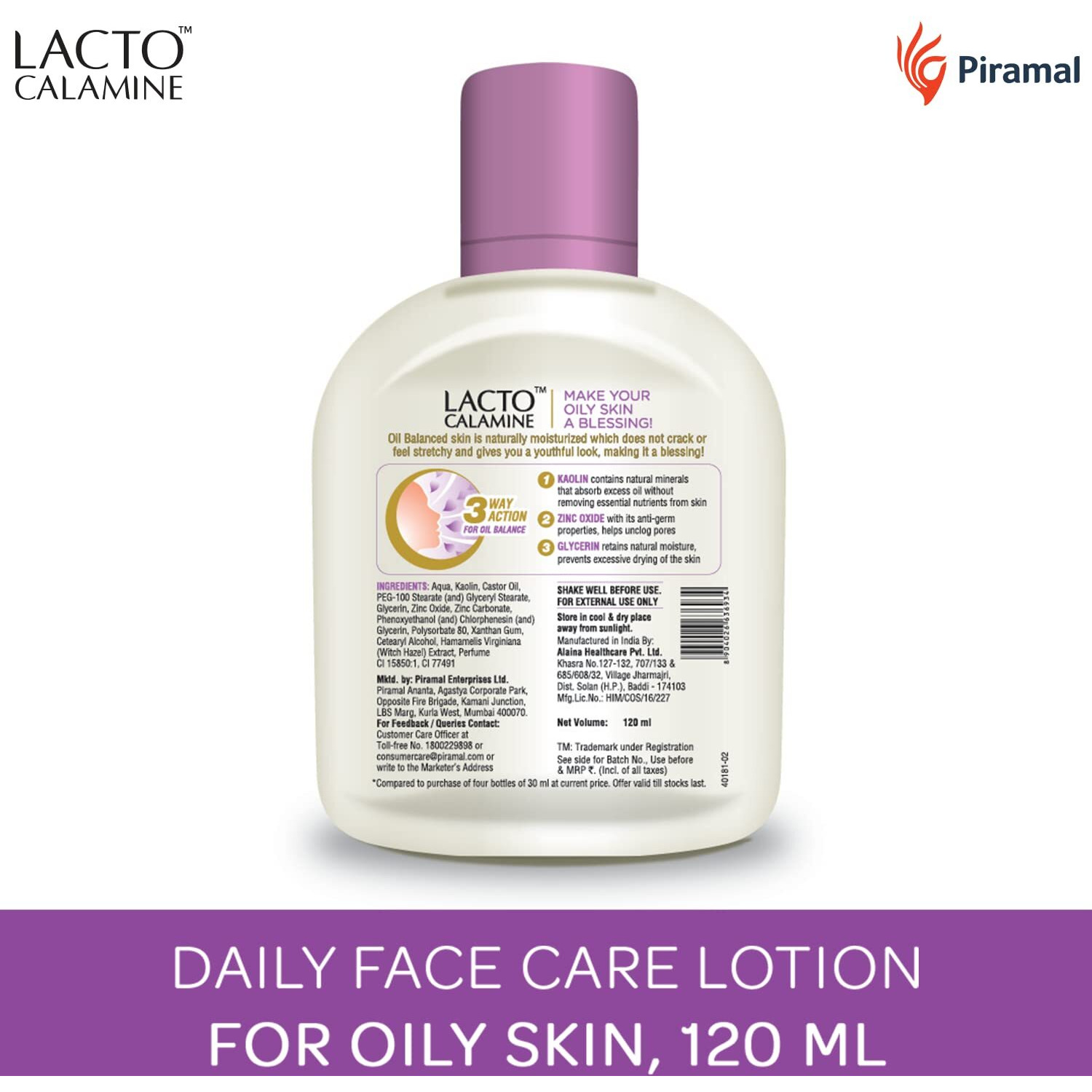Lacto Calamine Daily Face Moisturizing Lotion For Oily Skin  4.06 Fl Oz (120 Ml)  For Pimples  Acne  Dark Spots  And Blackheads