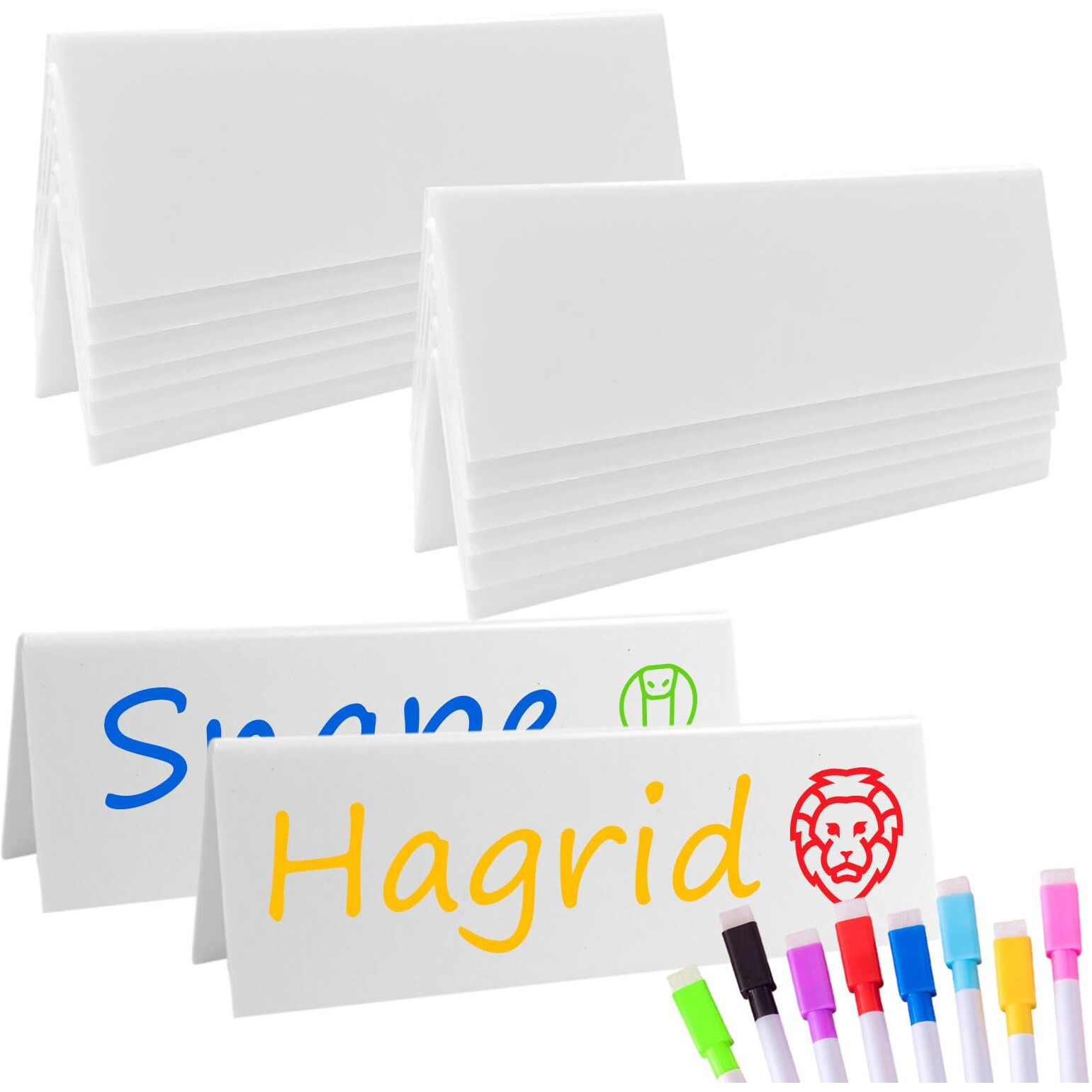 12 Sets Reusable Dry Erase Name Tent Cards With Colorful Markers Wipe Clean Desk Name Tags Guest Name Plate For Weddings Meetings Classroom Office Workplace
