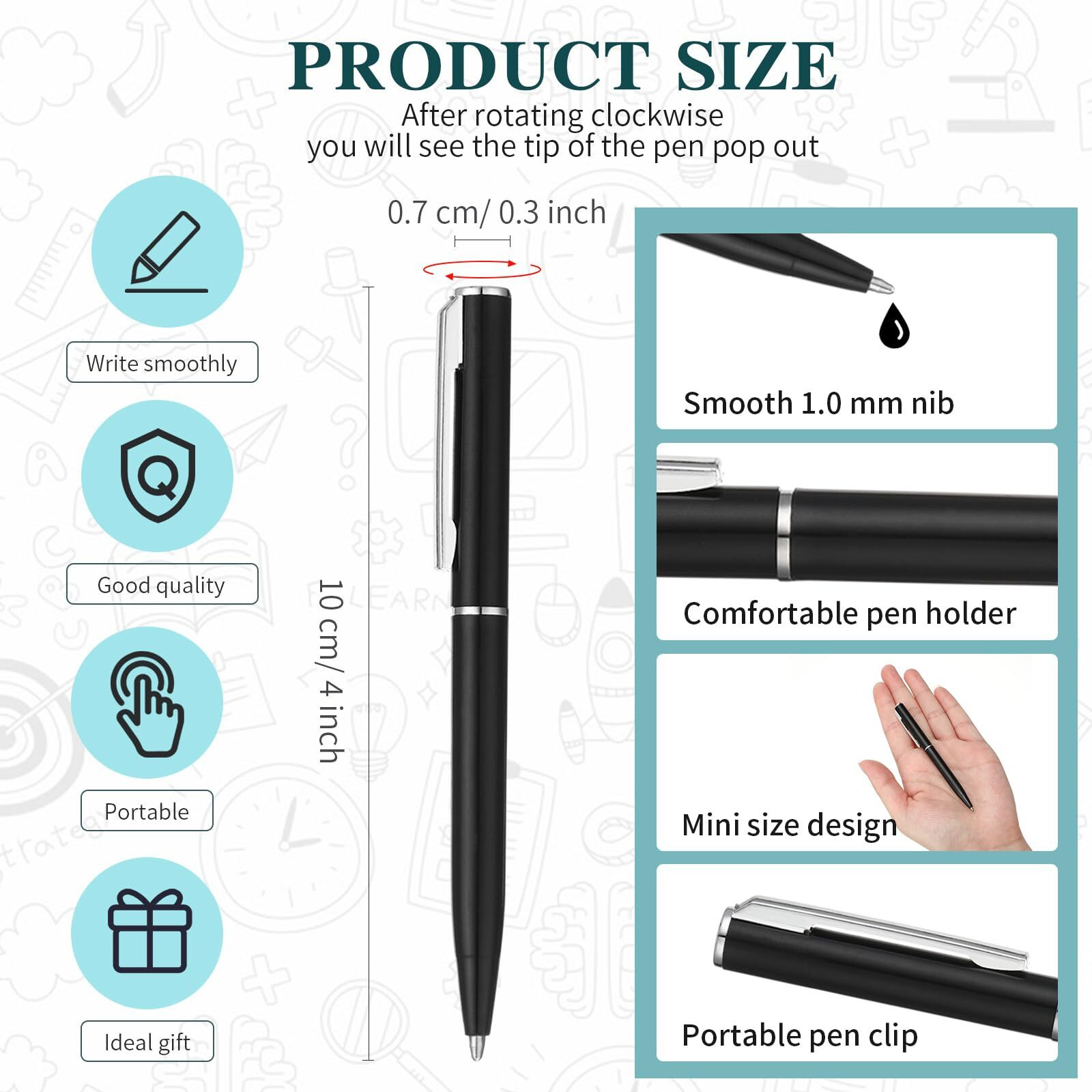 Teling 36 Pcs Small Ballpoint Pen Mini Pens Bulk 4 Inch Short Small Pens Tiny Pen Ink Ballpoint Pens For Notebook Notepads School Office(Black)