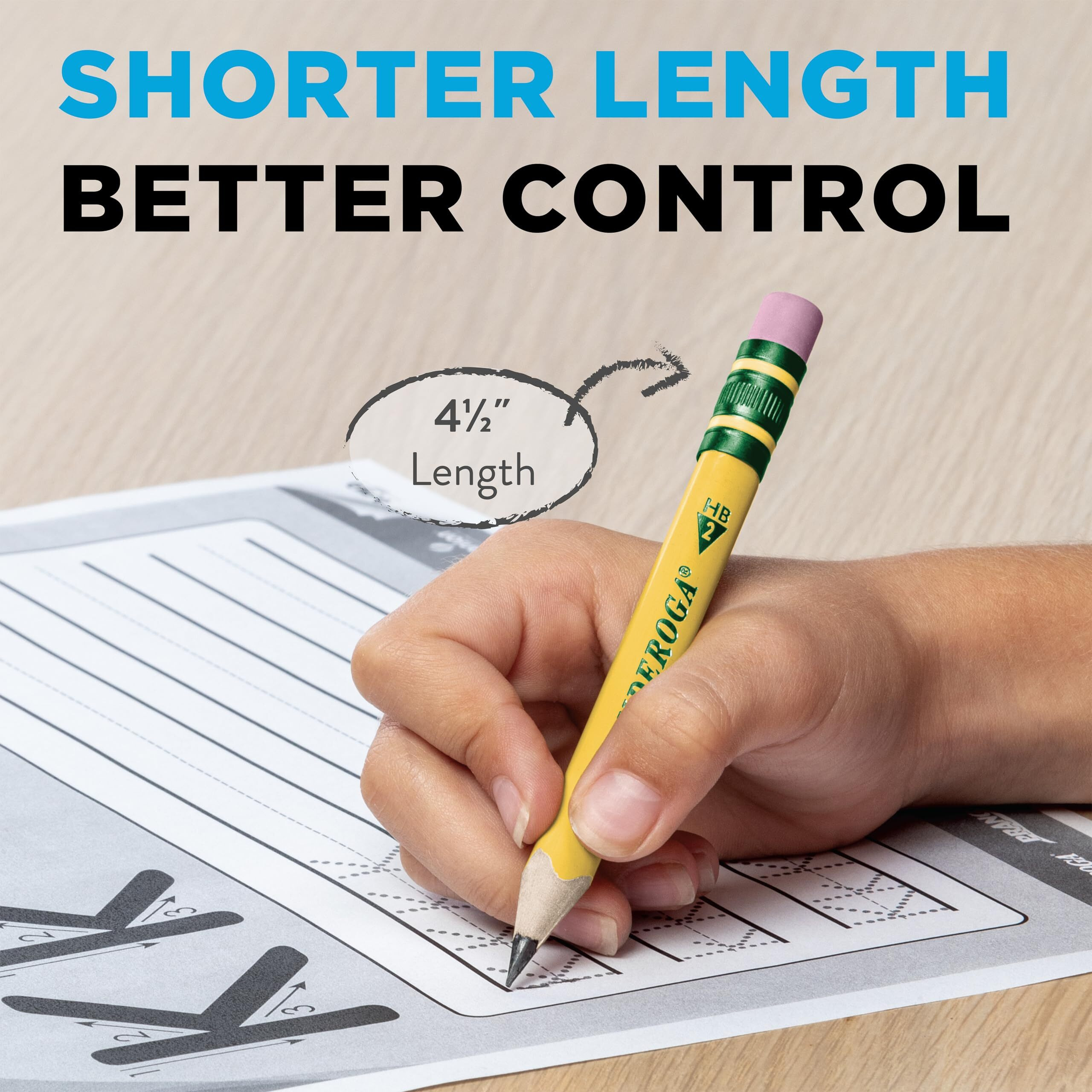 Ticonderoga My First Short Triangular Wood-Cased Pencils  2 Hb Soft  With Erasers  Yellow  12 Count