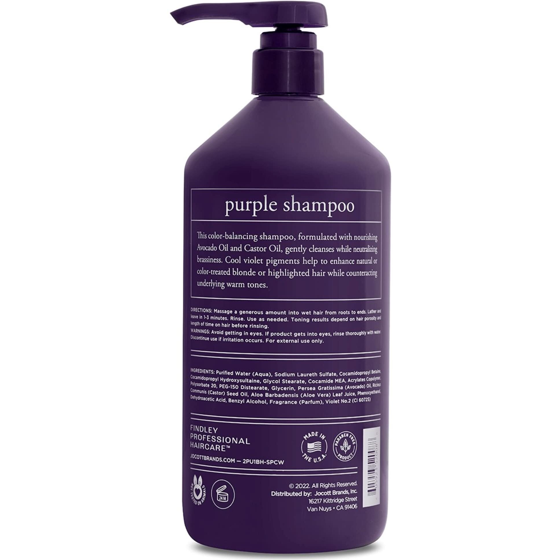 Findley Bye Bye Brass Purple Shampoo For Natural Or Dyed Blonde Or Highlighted Hair - With Avocado Oil & Castor Oil | Neutralizes Brassiness | Gently Cleanses | Paraben Free (32 Oz)
