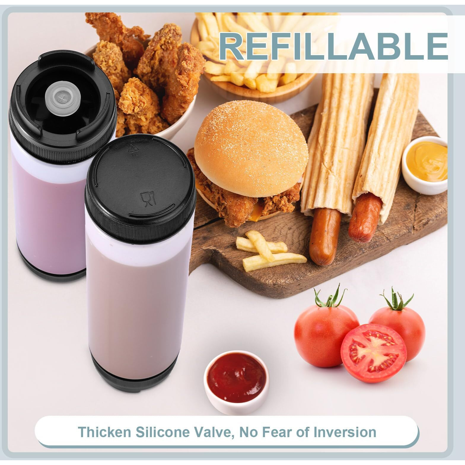 Sabary 6 Pcs 16 Oz Condiment Squeeze Bottles Inverted Plastic Squeeze Bottle For Sauces Refillable Tip Large Valve Dispenser Ketchup Sour Cream Self Sealing Syrup Dispenser For Restaurants (Black)