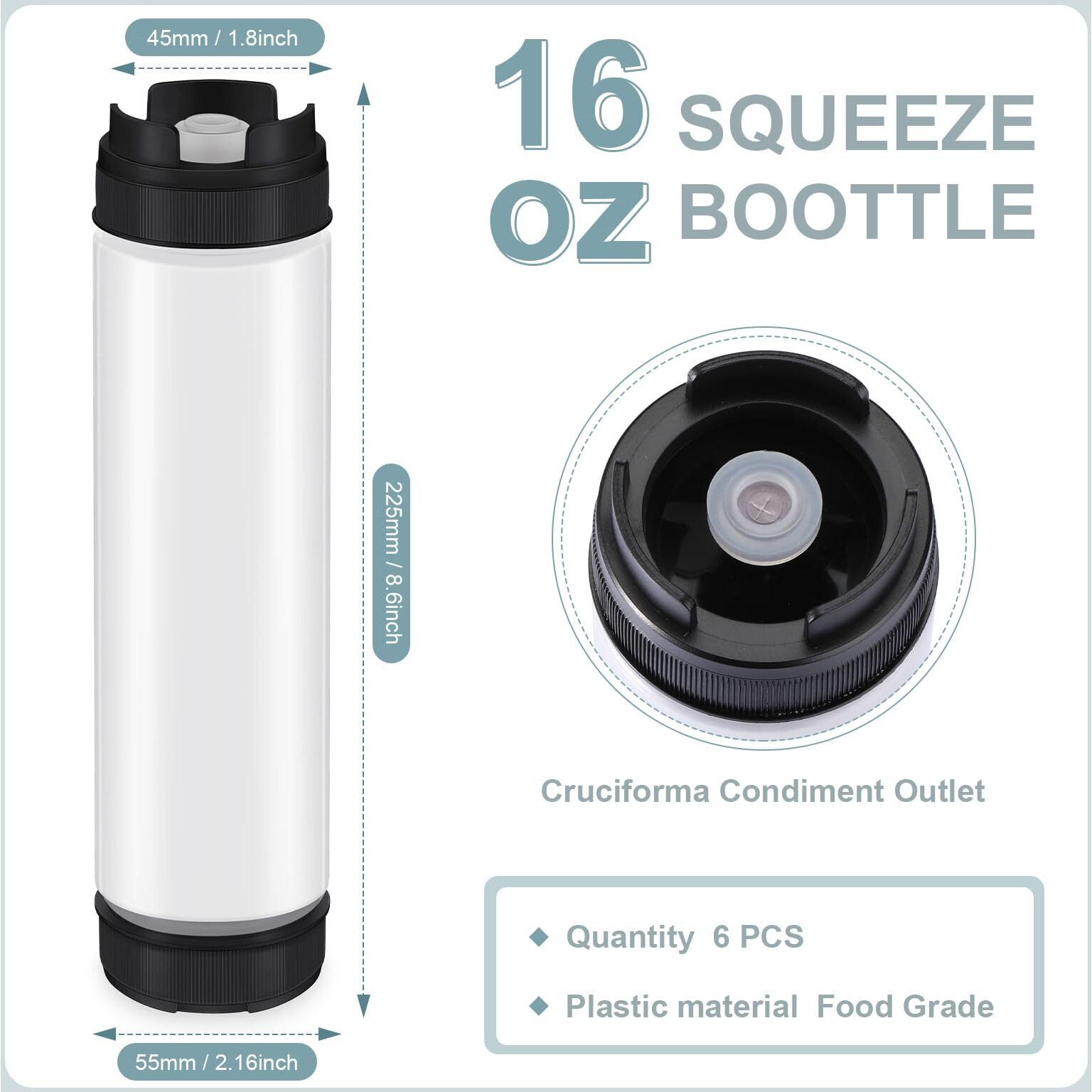 Sabary 6 Pcs 16 Oz Condiment Squeeze Bottles Inverted Plastic Squeeze Bottle For Sauces Refillable Tip Large Valve Dispenser Ketchup Sour Cream Self Sealing Syrup Dispenser For Restaurants (Black)