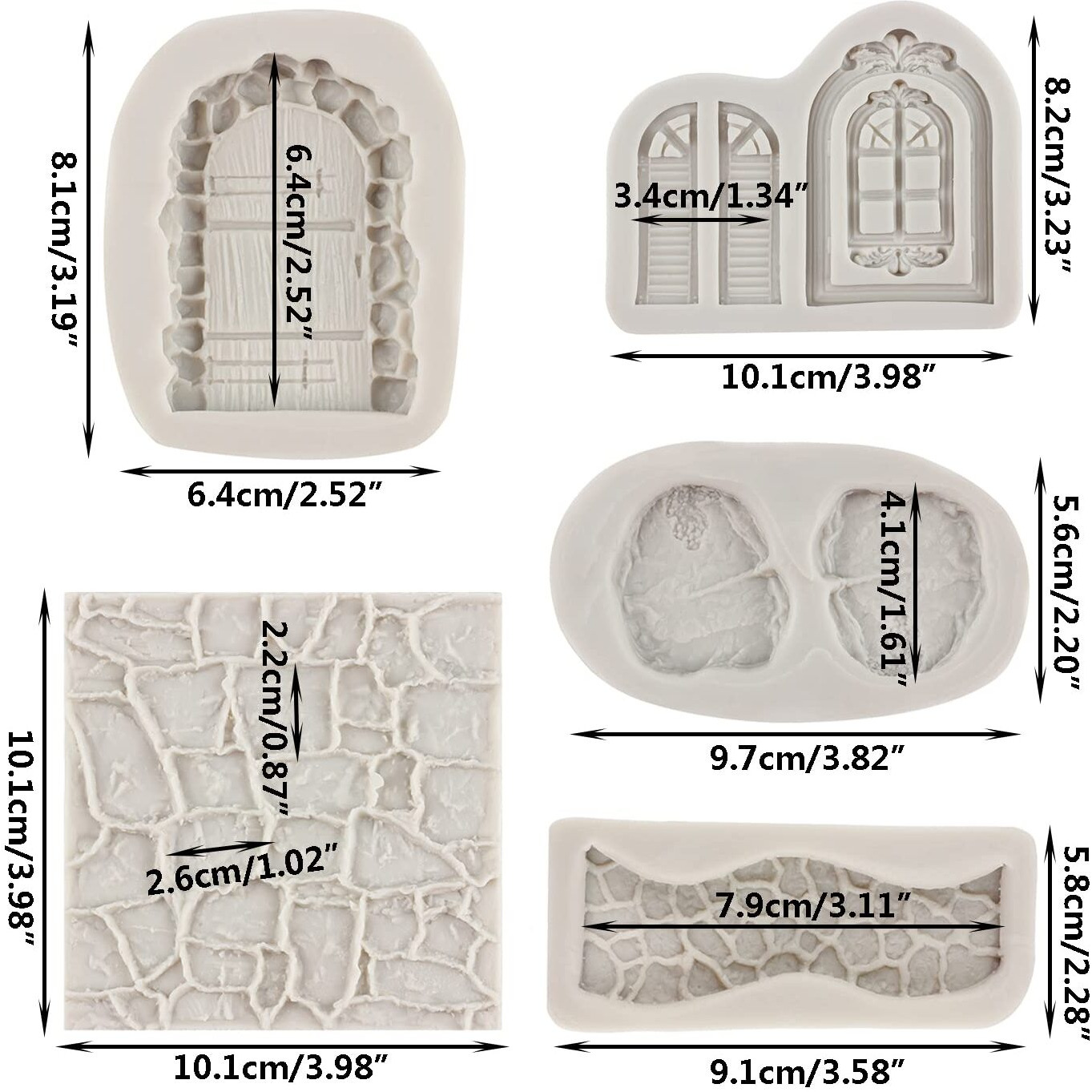 Sijiangmold Enchanted Fairy Garden Fairy Gnome Home Door Silicone Mold Stone Path Fondant Mold Brick Wall Texture Mold For Cake Decorating Cupcake Topper Polymer Clay Set Of 5