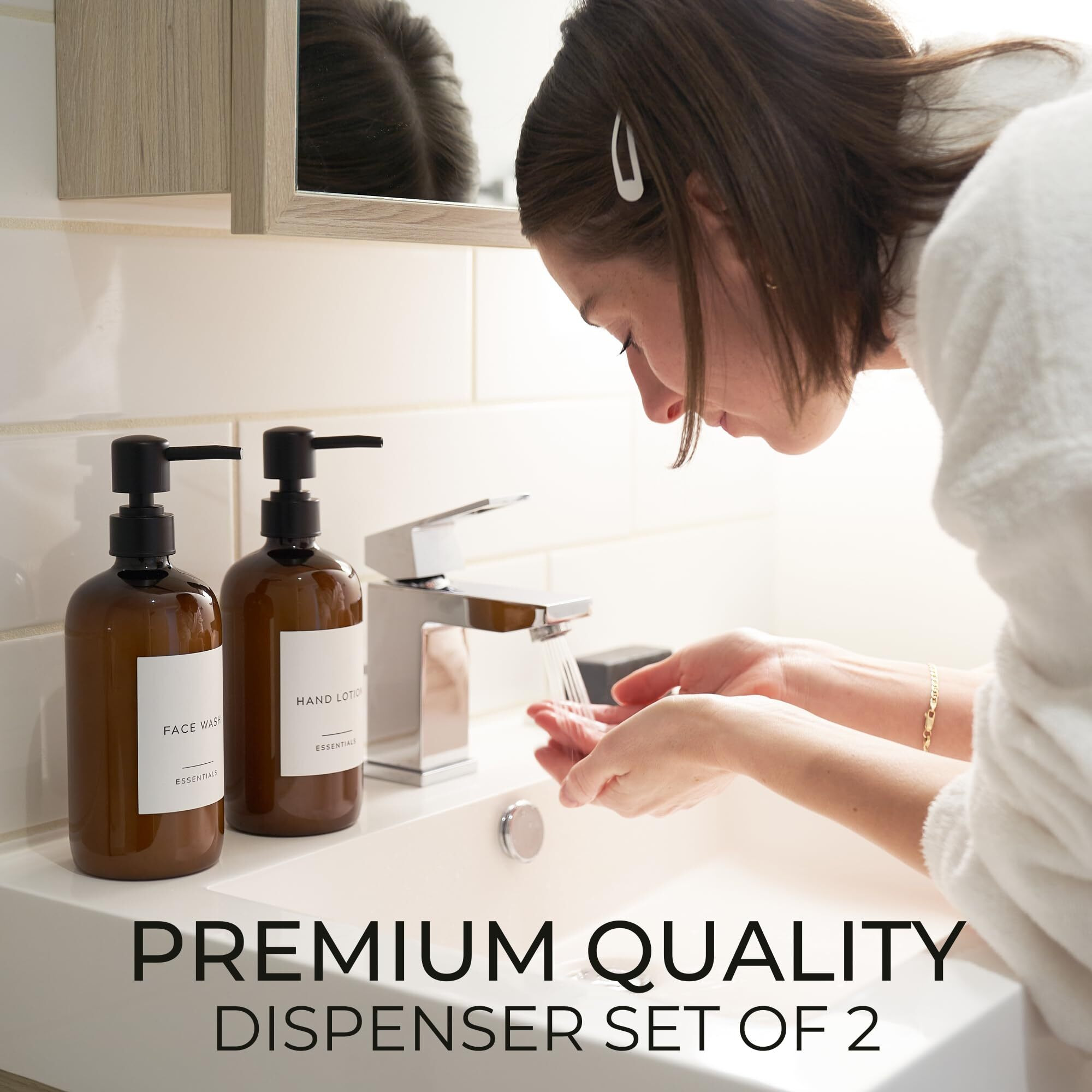 Stylish Soap Dispenser Set Of 2 For Kitchen Or Bathroom - Quality 21Oz Dish And Hand Soap Dispensers - Extra Durable Amber Dispensers Perfectly Enhance Your Bathroom Or Kitchen