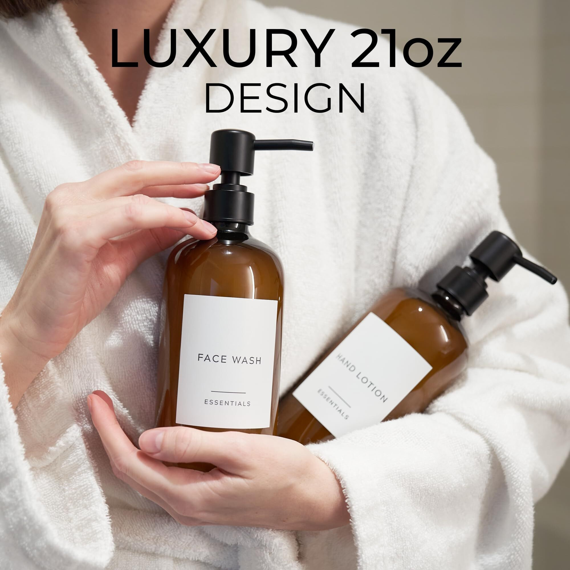 Stylish Soap Dispenser Set Of 2 For Kitchen Or Bathroom - Quality 21Oz Dish And Hand Soap Dispensers - Extra Durable Amber Dispensers Perfectly Enhance Your Bathroom Or Kitchen