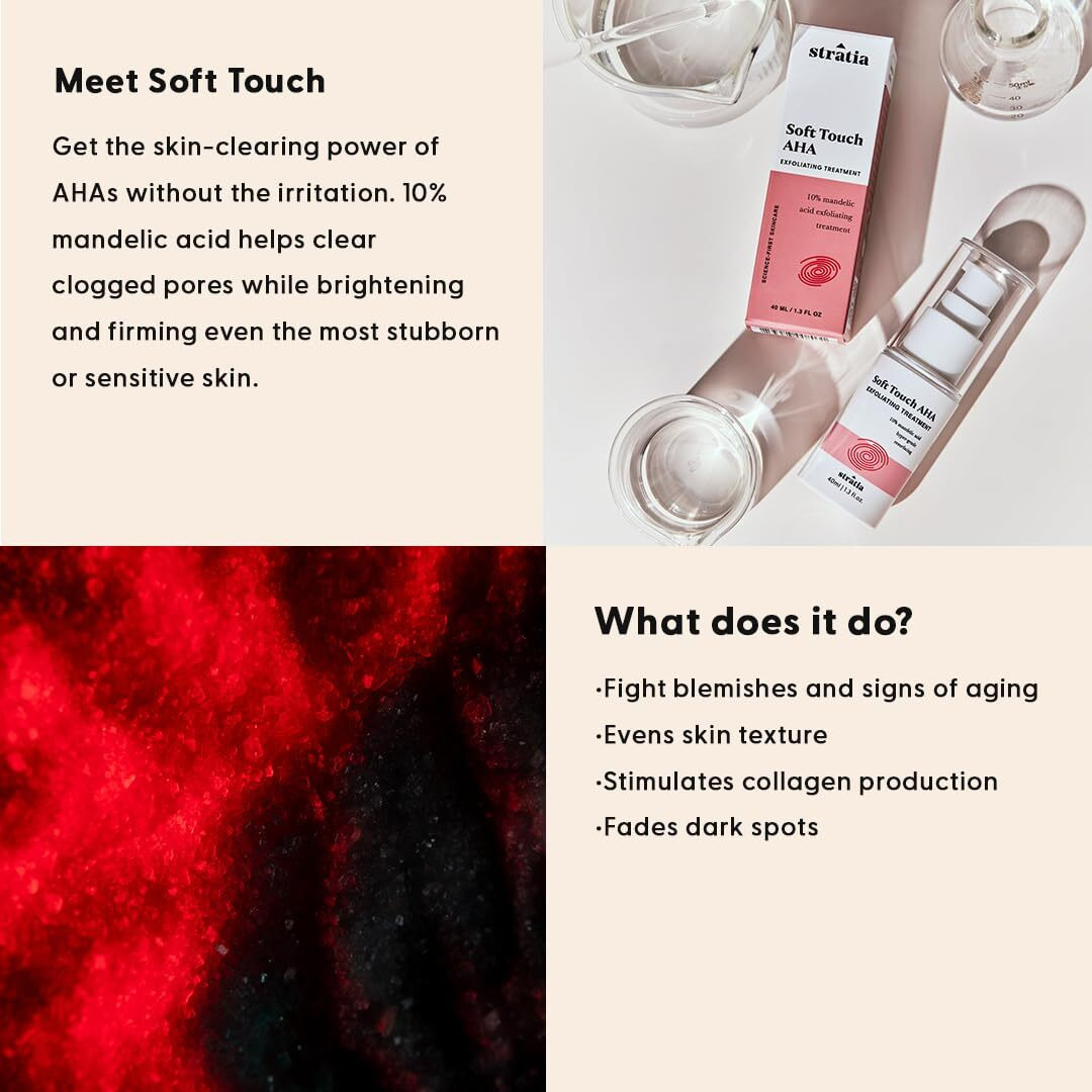 Stratia Soft Touch Aha | 10% Mandelic Acid Exfoliant Serum | Facial Exfoliant For Fine Lines  Skin Texture  Blemishes | 1.3 Fl Oz