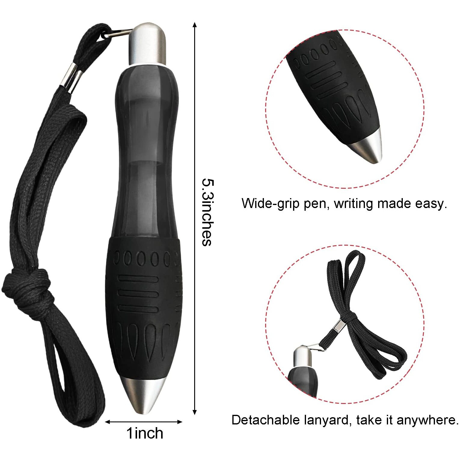 Lyforx 24-Pack Big Fat Pens Aids Writing For Tremor  Arthritis  Parkinson  Handicap  Carpal Tunnel Large Wide Grip Pens Black (3 Pens + 12Black Refills + 9 Blue Refills)