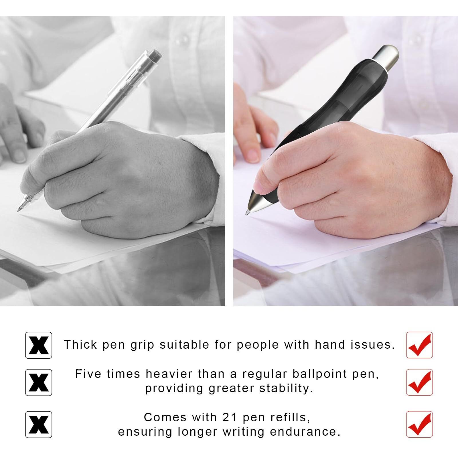 Lyforx 24-Pack Big Fat Pens Aids Writing For Tremor  Arthritis  Parkinson  Handicap  Carpal Tunnel Large Wide Grip Pens Black (3 Pens + 12Black Refills + 9 Blue Refills)