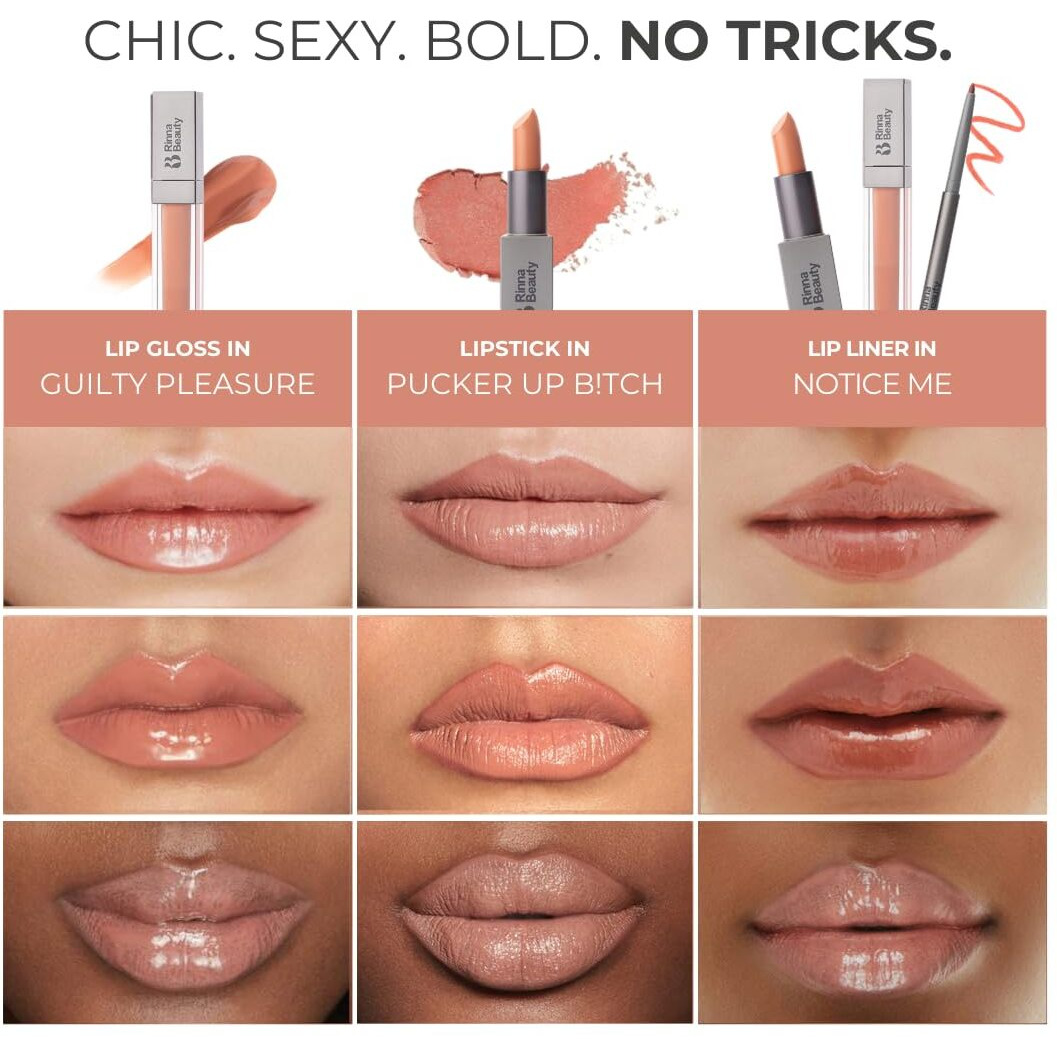 Rinna Beauty Icon Lip Kit - No Apologies - All-In-One Lip Kit - Includes Lipstick  Lip Gloss  And Lip Liner - Nude Coral Look - Vegan  Long-Lasting  Anti-Aging & Moisturizing  Cruelty-Free - 1 Each