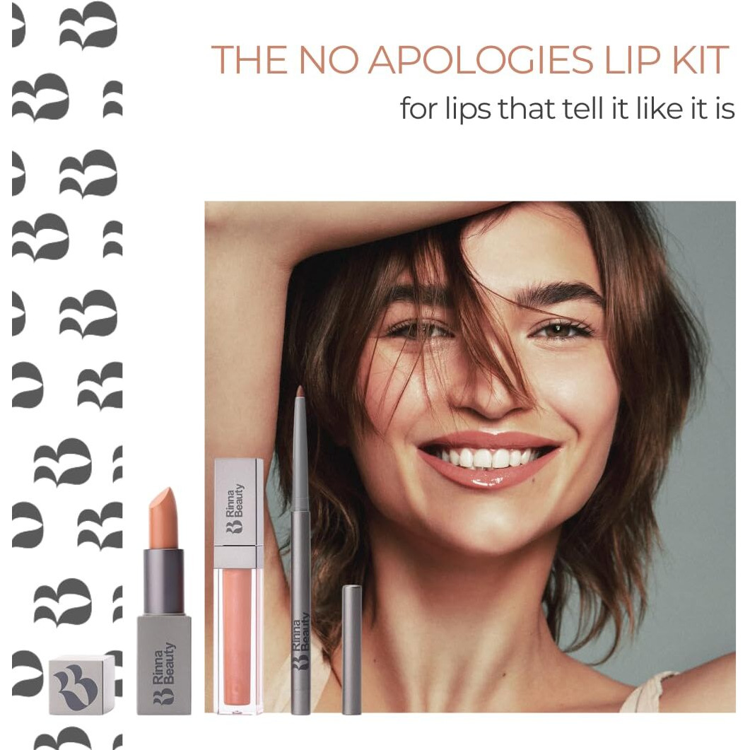 Rinna Beauty Icon Lip Kit - No Apologies - All-In-One Lip Kit - Includes Lipstick  Lip Gloss  And Lip Liner - Nude Coral Look - Vegan  Long-Lasting  Anti-Aging & Moisturizing  Cruelty-Free - 1 Each
