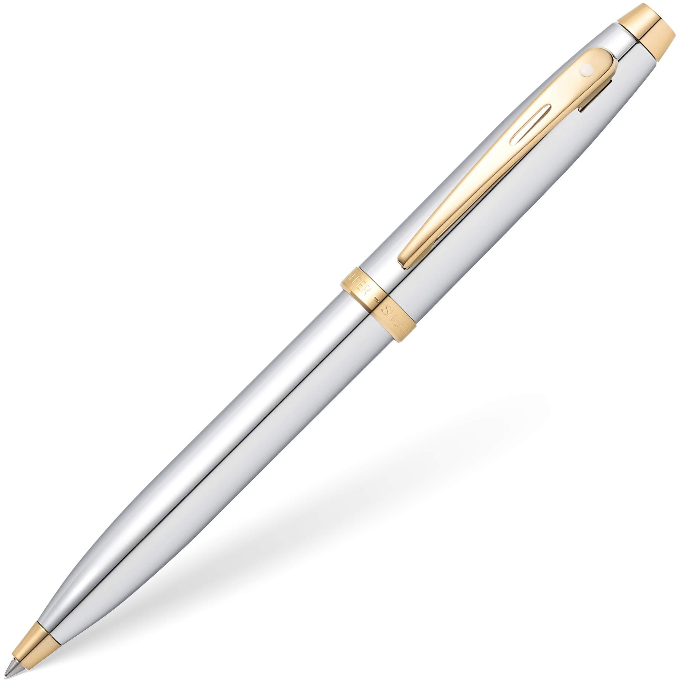 Sheaffer 100 Chrome Ballpoint Pen With Gold Tone Trim